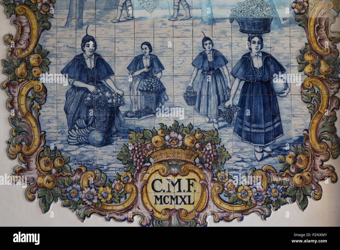 Portugal, Madeira Island, Funchal, Workers Market (Mercado dos Lavradores) in the historic Santa Maria district, azulejo at the entrance to the market Stock Photo