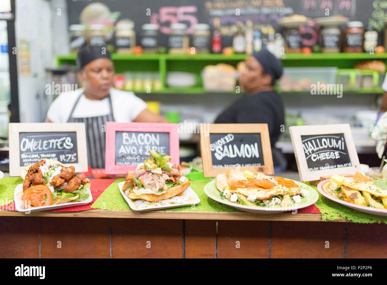 South Africa, Western Cape, Waitress and Health Food at the Bay Harbor