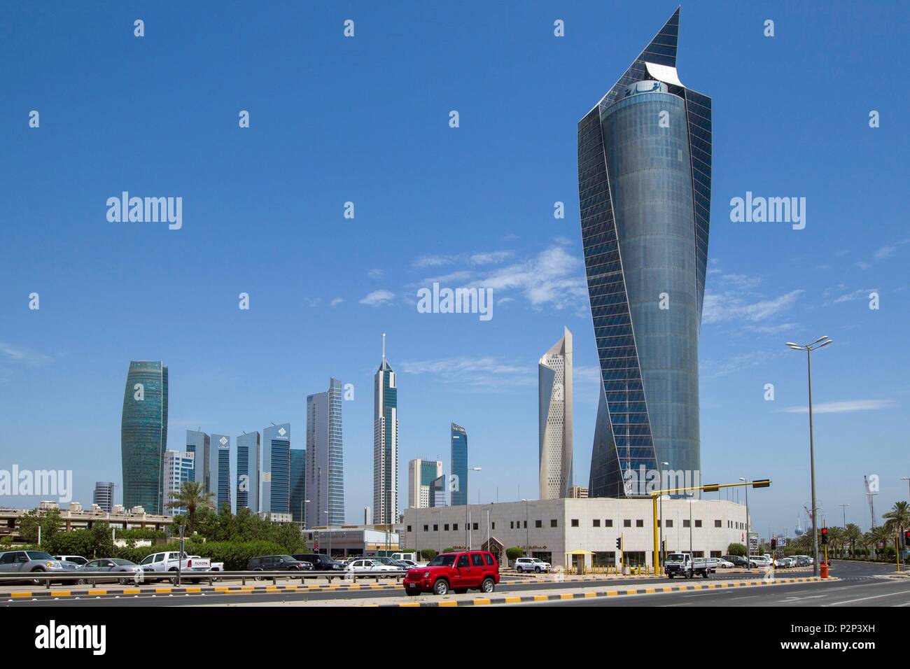 Kuwait, Persian Gulf, Kuwait City, Al Tijaria tower with AL Hamra tower in background in Central Business district Stock Photo