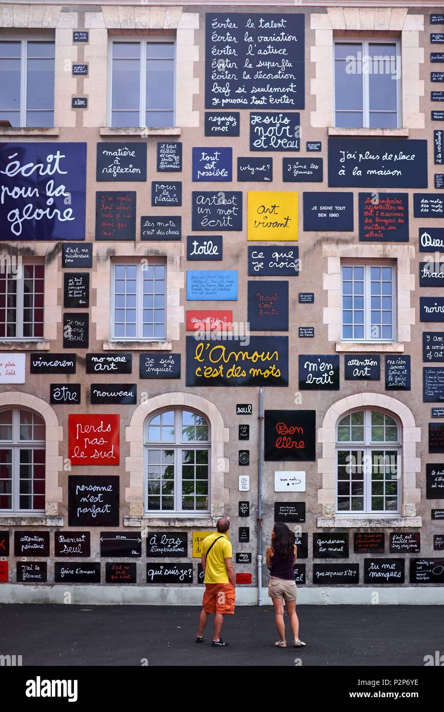 France, Loir et Cher, Blois, Foundation of Doubt, exhibition center of contemporary art, Wall of words by the artist Ben Vautier Stock Photo