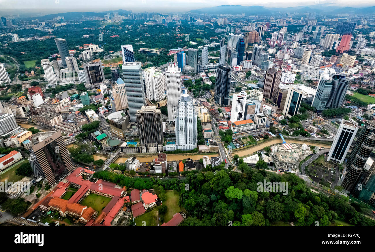 Aerial view of Kuala Lumpur city in Malaysia as seen from the top of the KL Tower Stock Photo