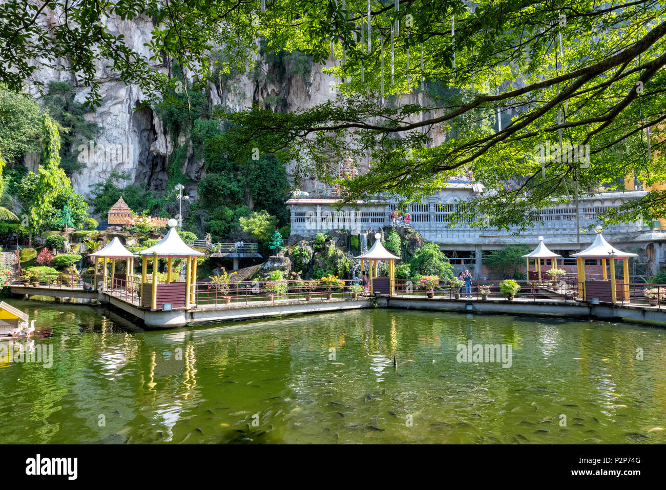 Water garden at the Hindu Temple at the Batu Caves at Gombak near Kuala Lumpur, Malaysia Stock Photo