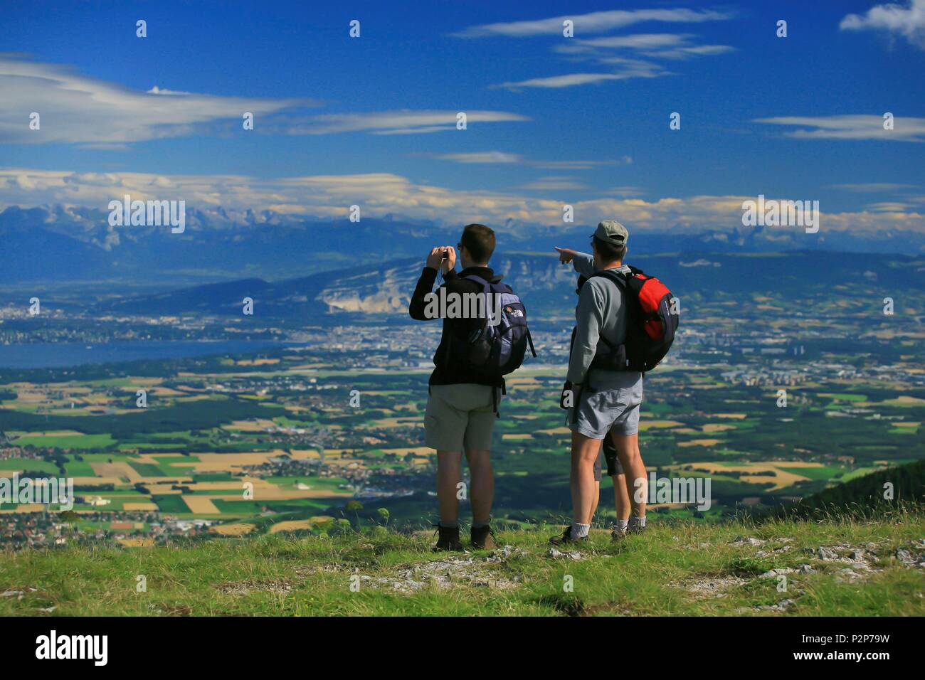 France, Ain, Pays de Gex, Jura Natural Reserve High Range, Tourists who contemplate the country