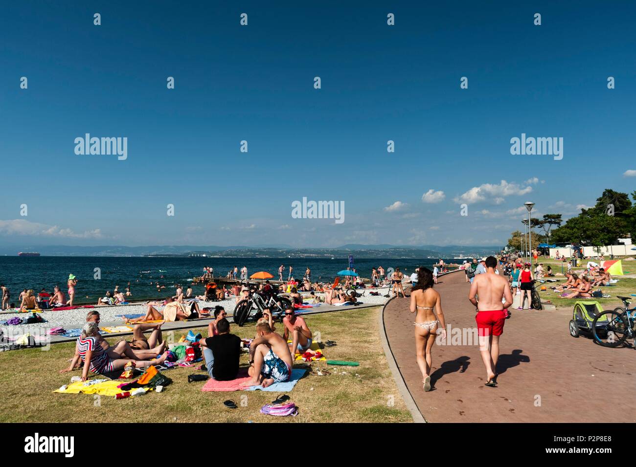 Peopel On The Beach Of Isola Slovenia Stock Photo Alamy