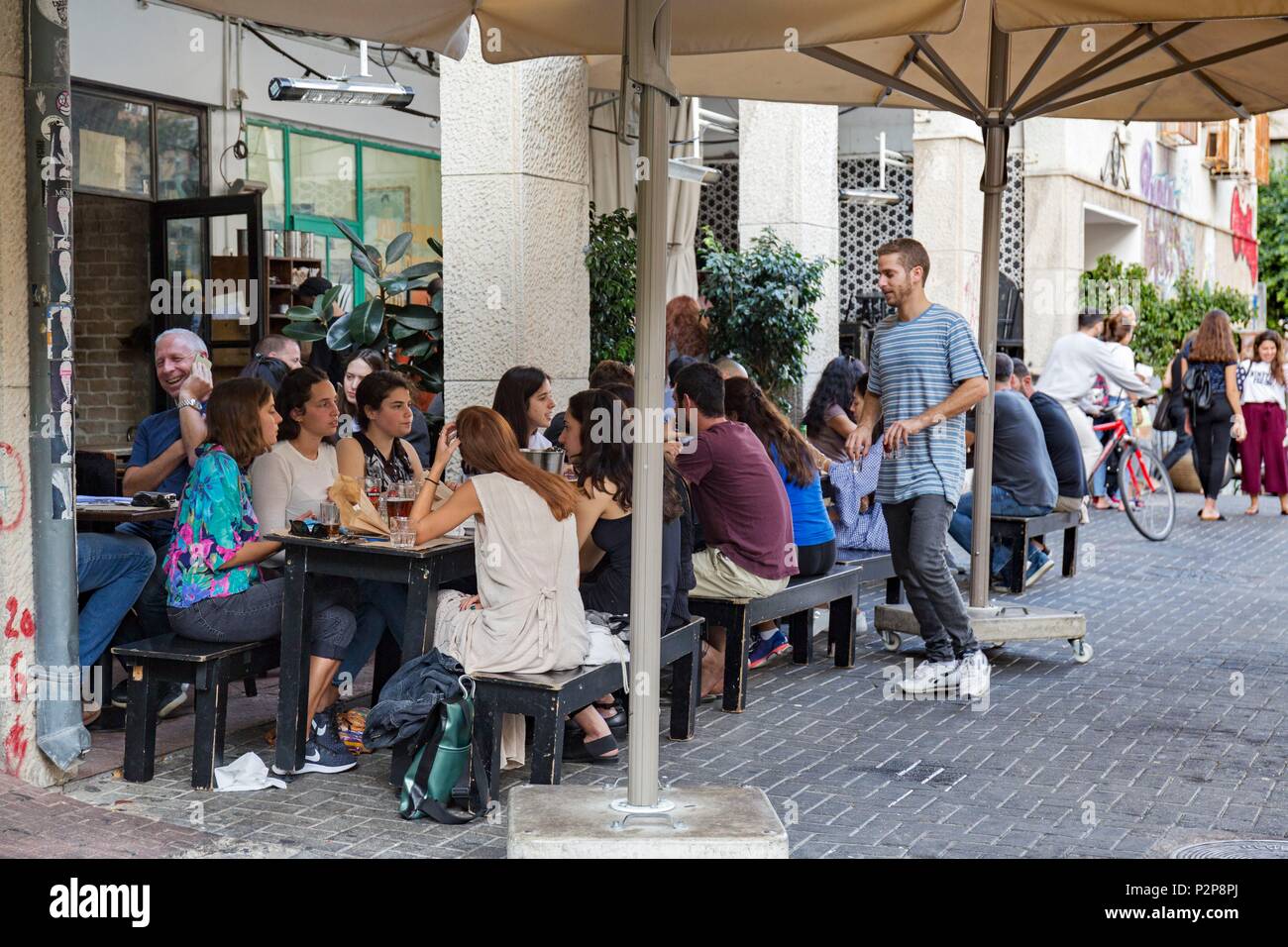 Israel, Tel Aviv, downtown, the trendy Port Said bar restaurant opposite  the Great Synagogue and its terrace Stock Photo - Alamy