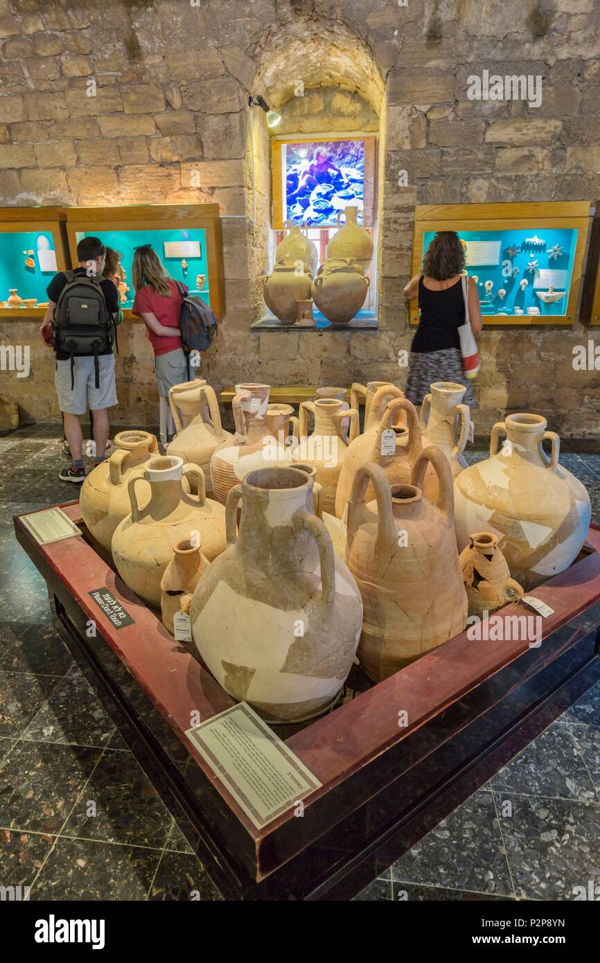 Israel, Nahsholim, the Hamizgaga Museum located in the heart of the Nahsholim kibbutz in the Hof Hacarmel region, archeology, history and glass museum housed in a former bottle factory, ancient amphora Stock Photo