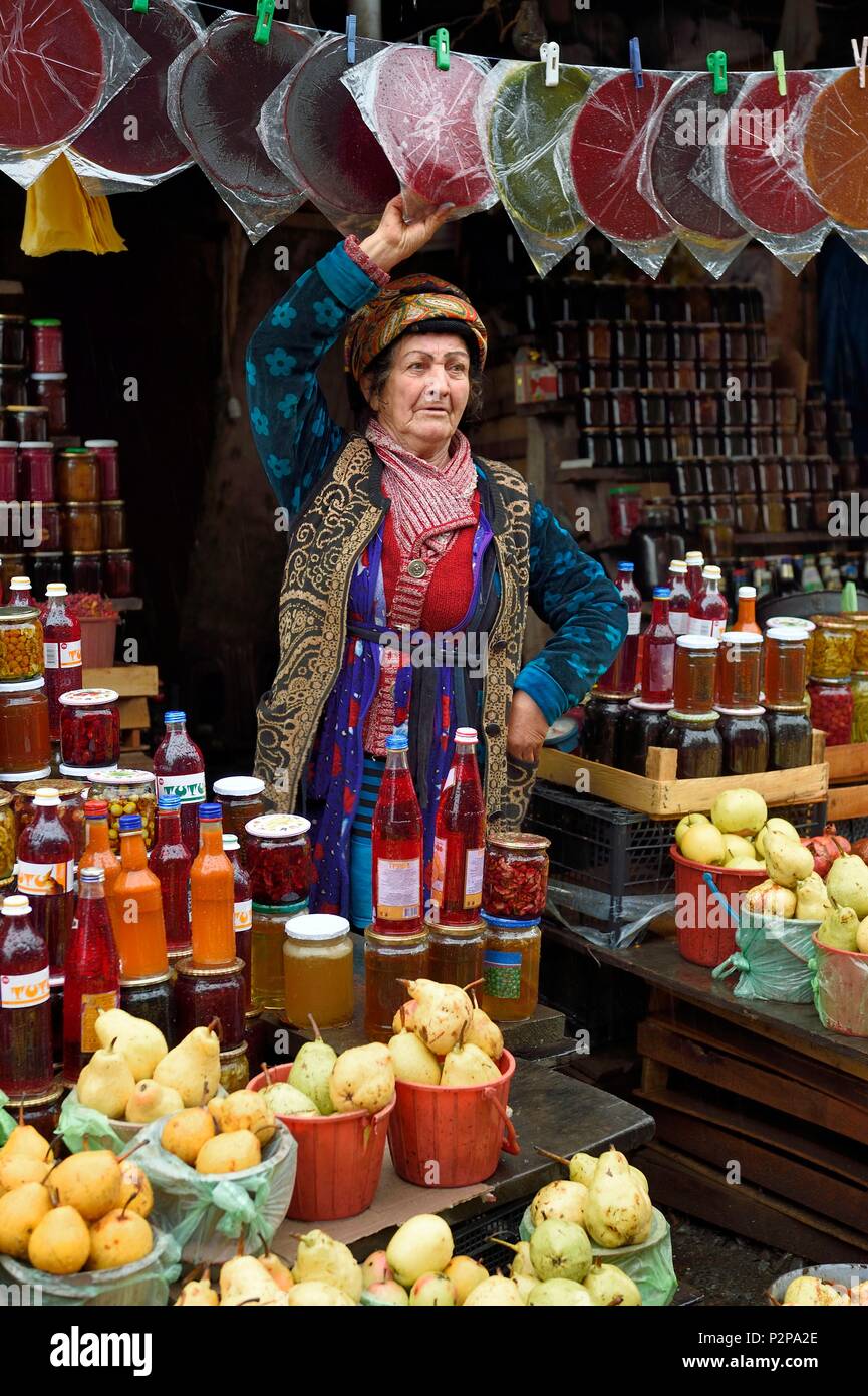Azerbaijan, Shamakhi region, Qabala, fruits and vegetables buckets market Stock Photo