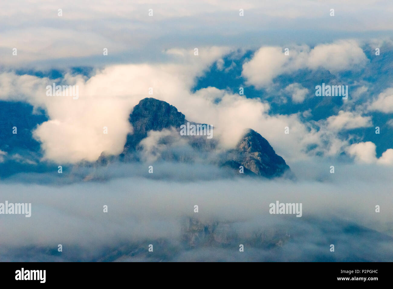 Aerial view of mountain with clouds, South Africa Stock Photo