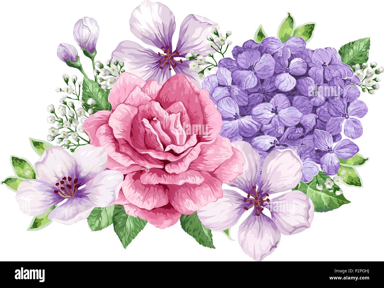 Bouquet Of Apple Tree Flower Gypsophila In Watercolor Style Isolated On White Background For Greeting Cards Prints Stock Vector Image Art Alamy