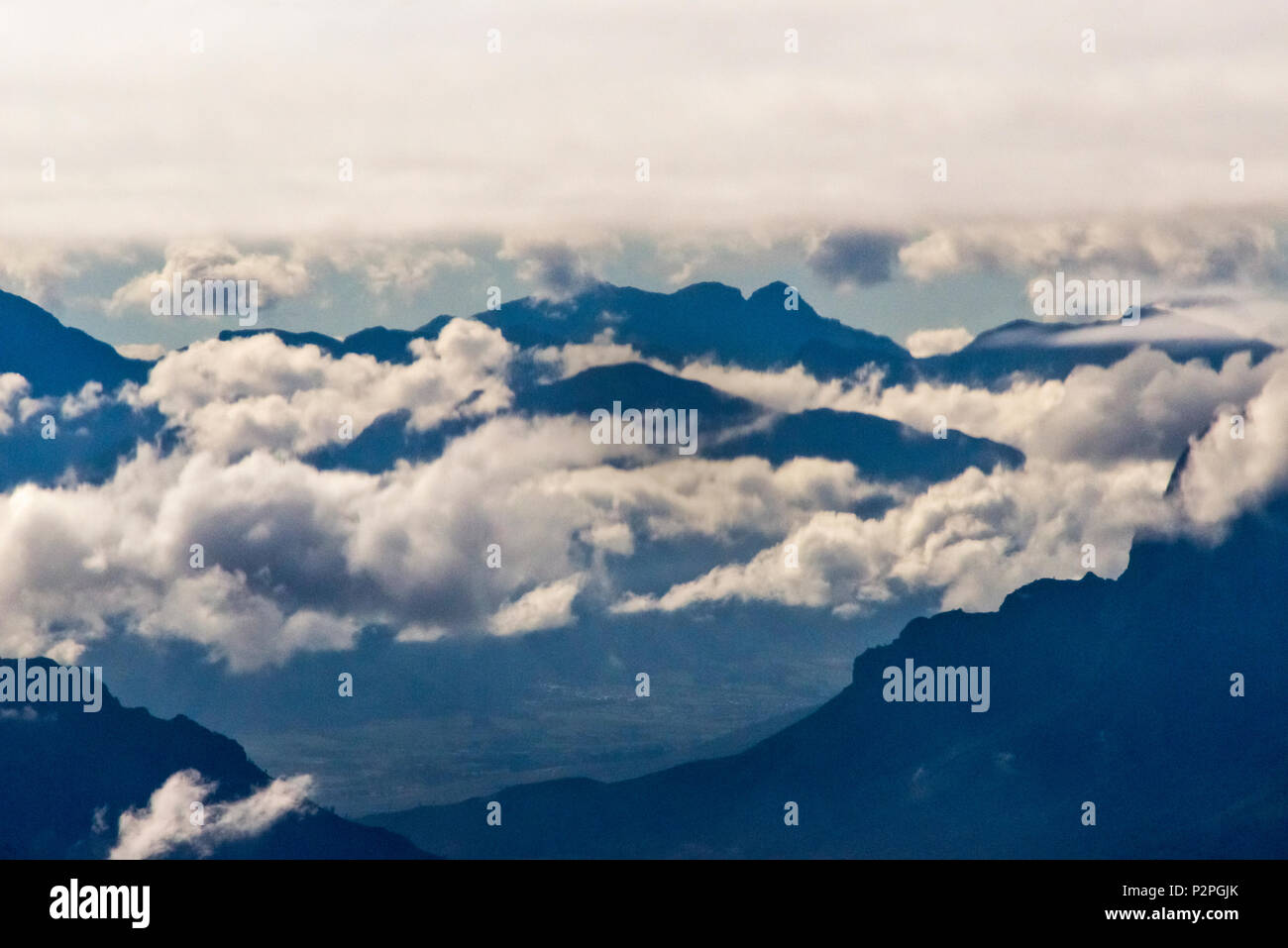 Aerial view of mountain with clouds, South Africa Stock Photo