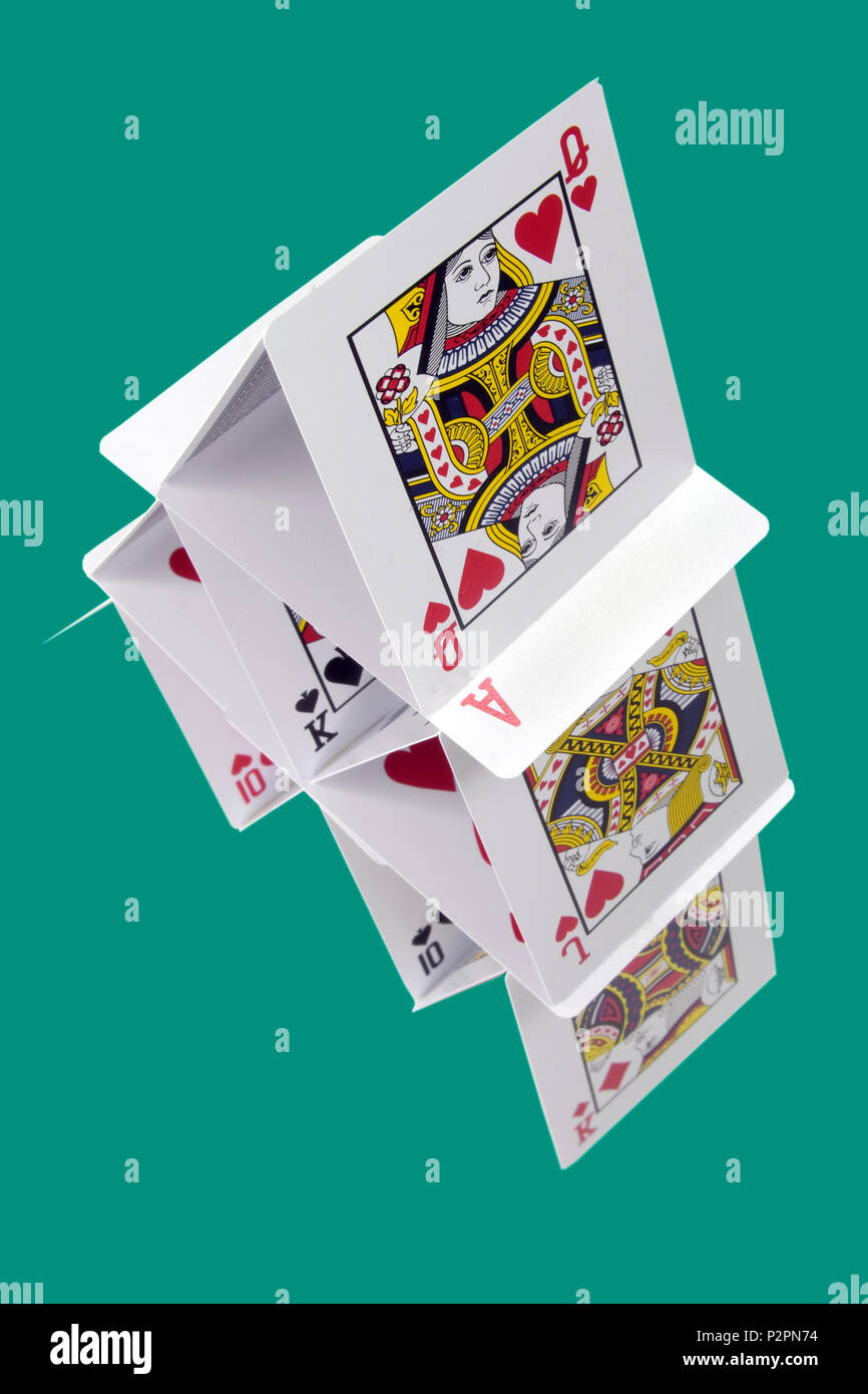 a simple house of cards shot from above Stock Photo