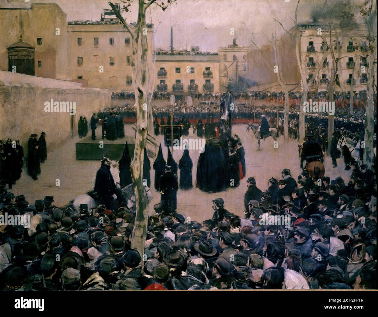 'Garrotte', 1894. Oil on canvas, 127 x 166 cm, AS11076. Author: Ramon Casas i Carbó (1866-1932). Location: MUSEO REINA SOFIA-PINTURA, MADRID, SPAIN. Stock Photo