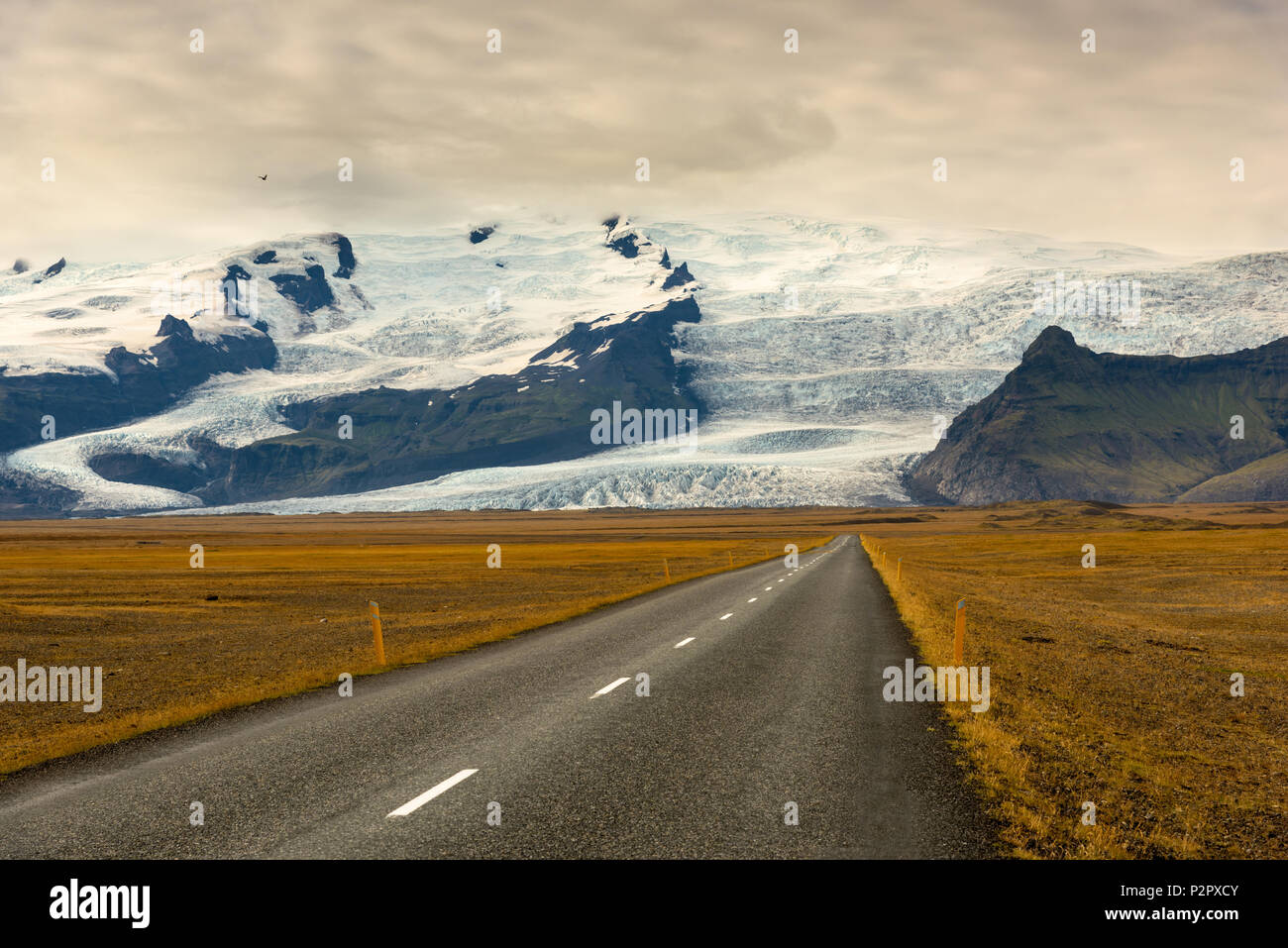 Road, Ring Road, Glacier, Vatnajoekull, Mountains, Iceland, Europe Stock Photo