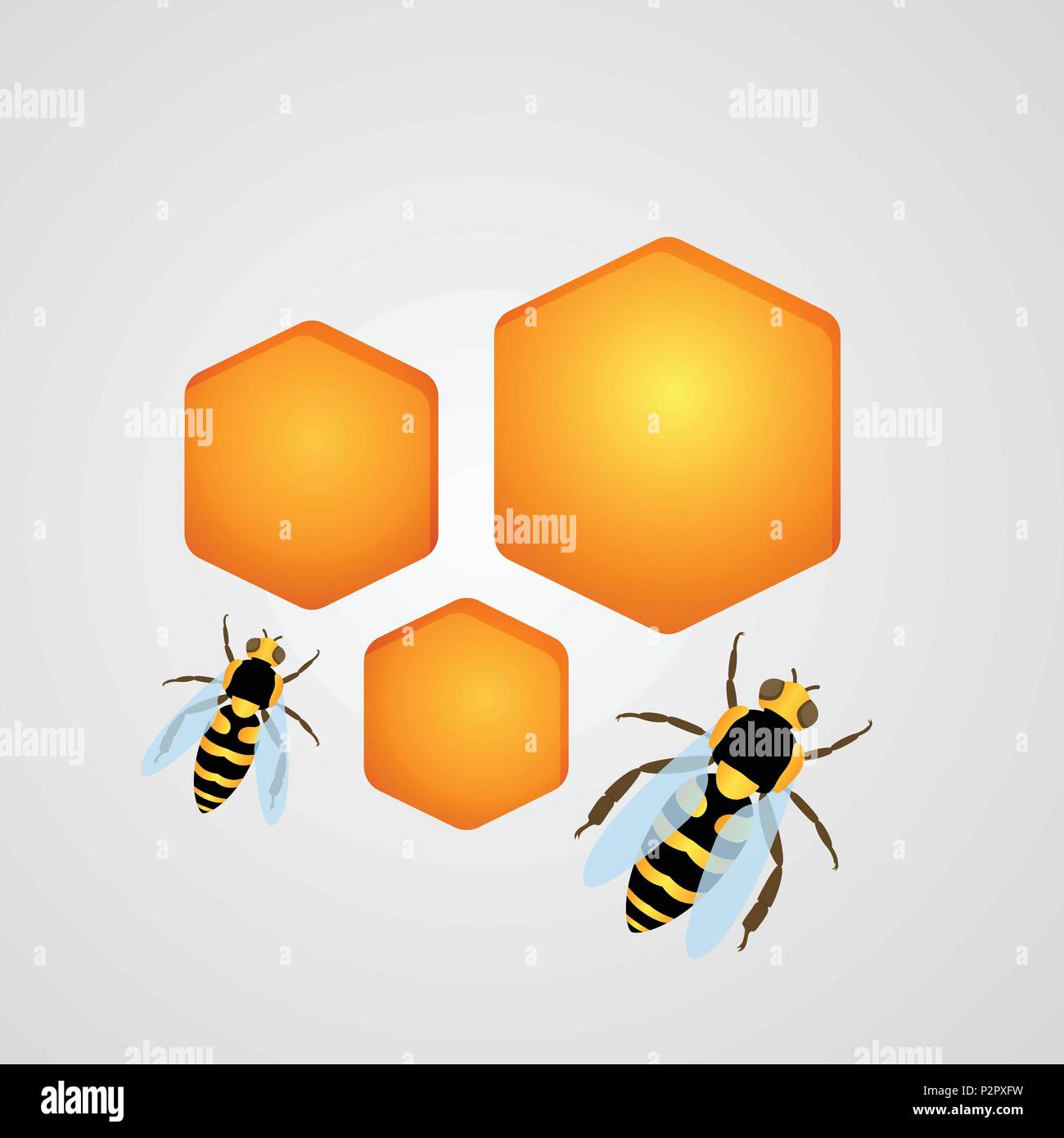 Background with bees and honeycombs. Stock Vector