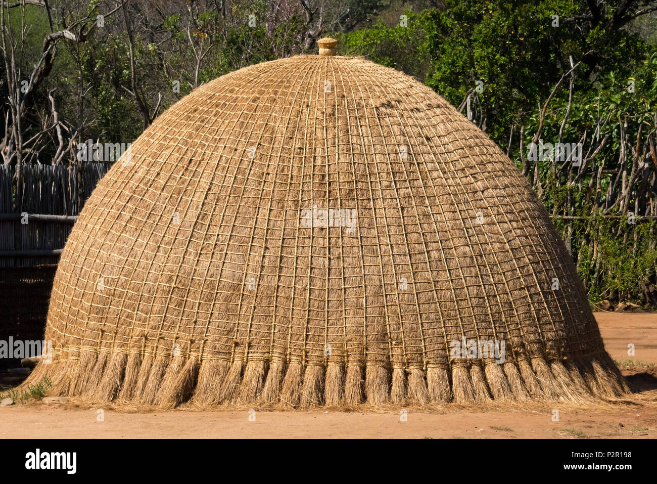 Traditional dome houses made of straw and reed, Mantenga Cultural Village, Swaziland Stock Photo