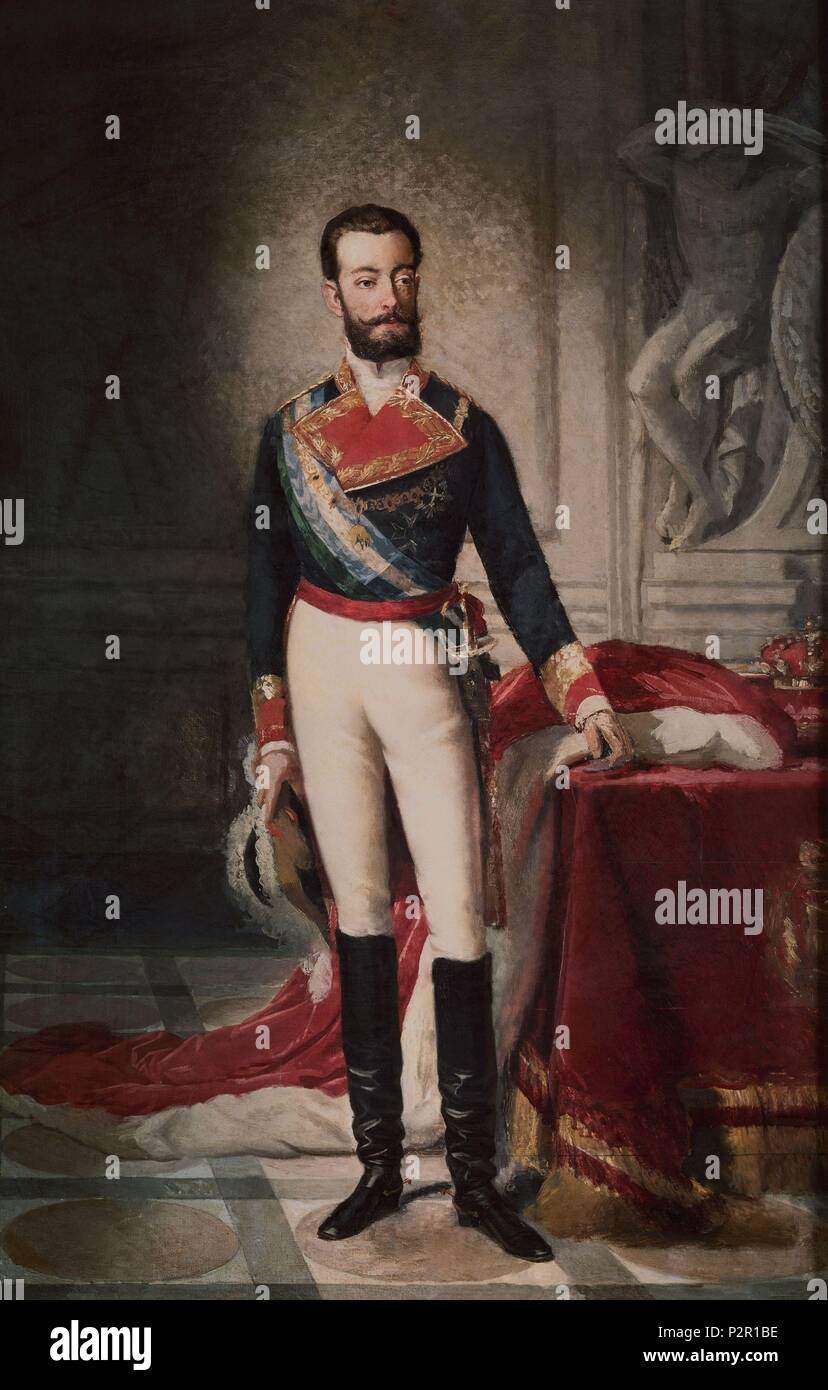 King Amadeus I of Savoy (1845-1890). Madrid, Romantic Museum. Author: Antonio Gisbert (1834-1901). Location: MUSEO ROMANTICO-PINTURA, MADRID, SPAIN. Stock Photo