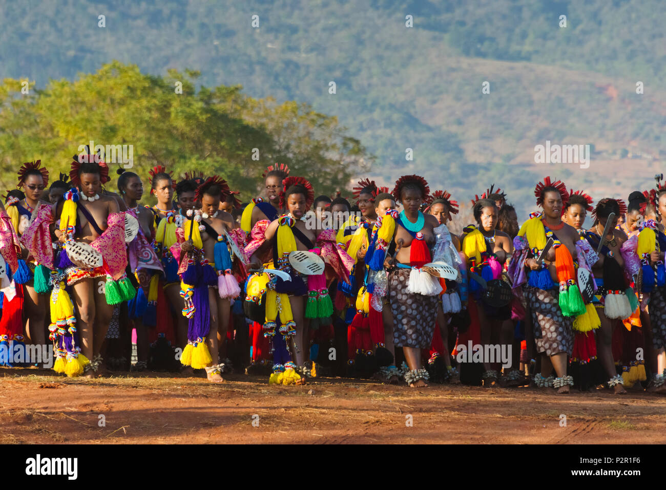 Swazi girls parade at Umhlanga (Reed Dance Festival), Swaziland Stock Photo