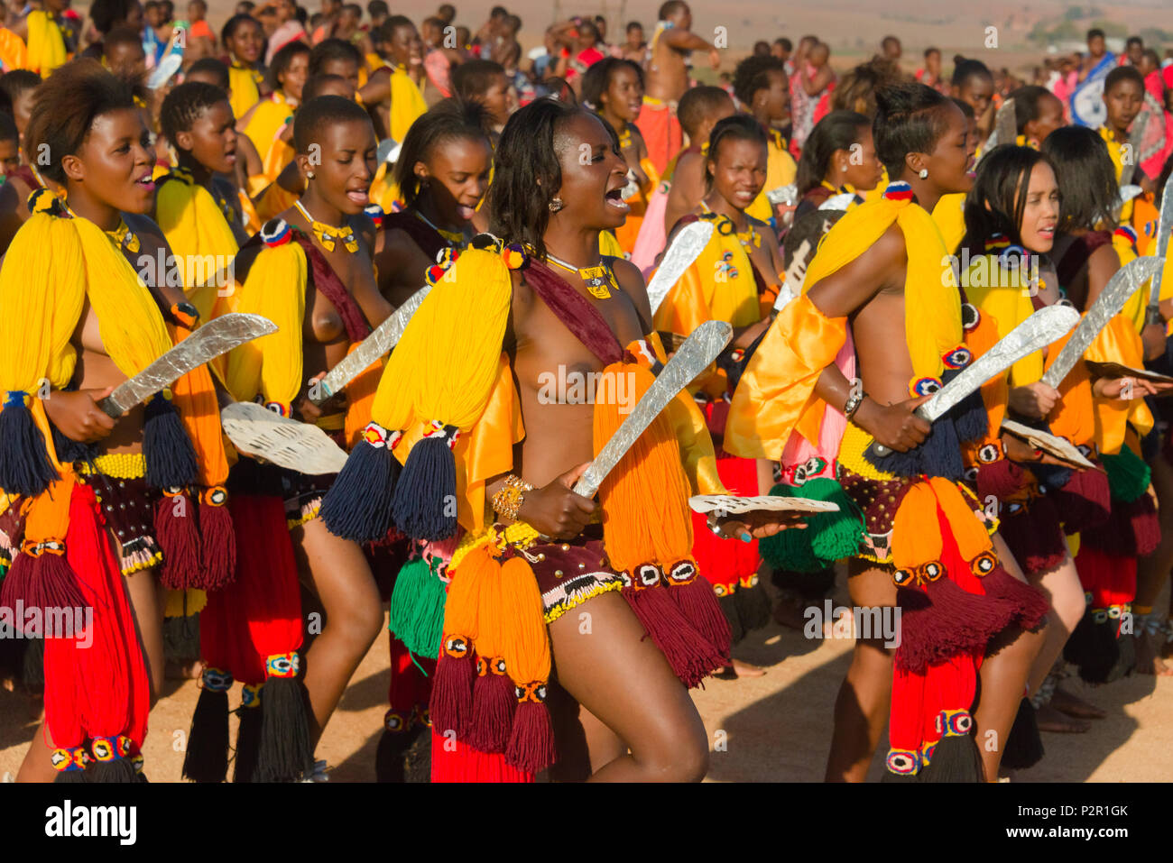 Swazi girls parade at Umhlanga (Reed Dance Festival), Swaziland Stock Photo