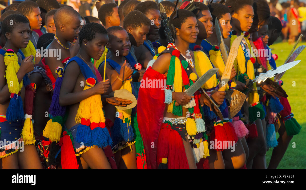 Swazi girls parade at Umhlanga (Reed Dance Festival), Swaziland Stock Photo