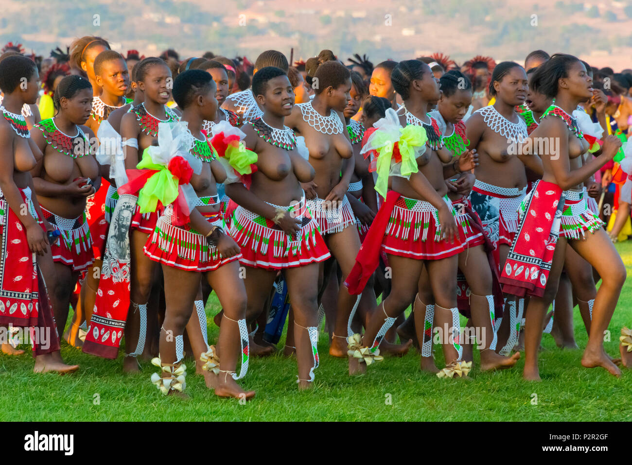 Swazi girls parade at Umhlanga (Reed Dance Festival), Swaziland Stock Photo