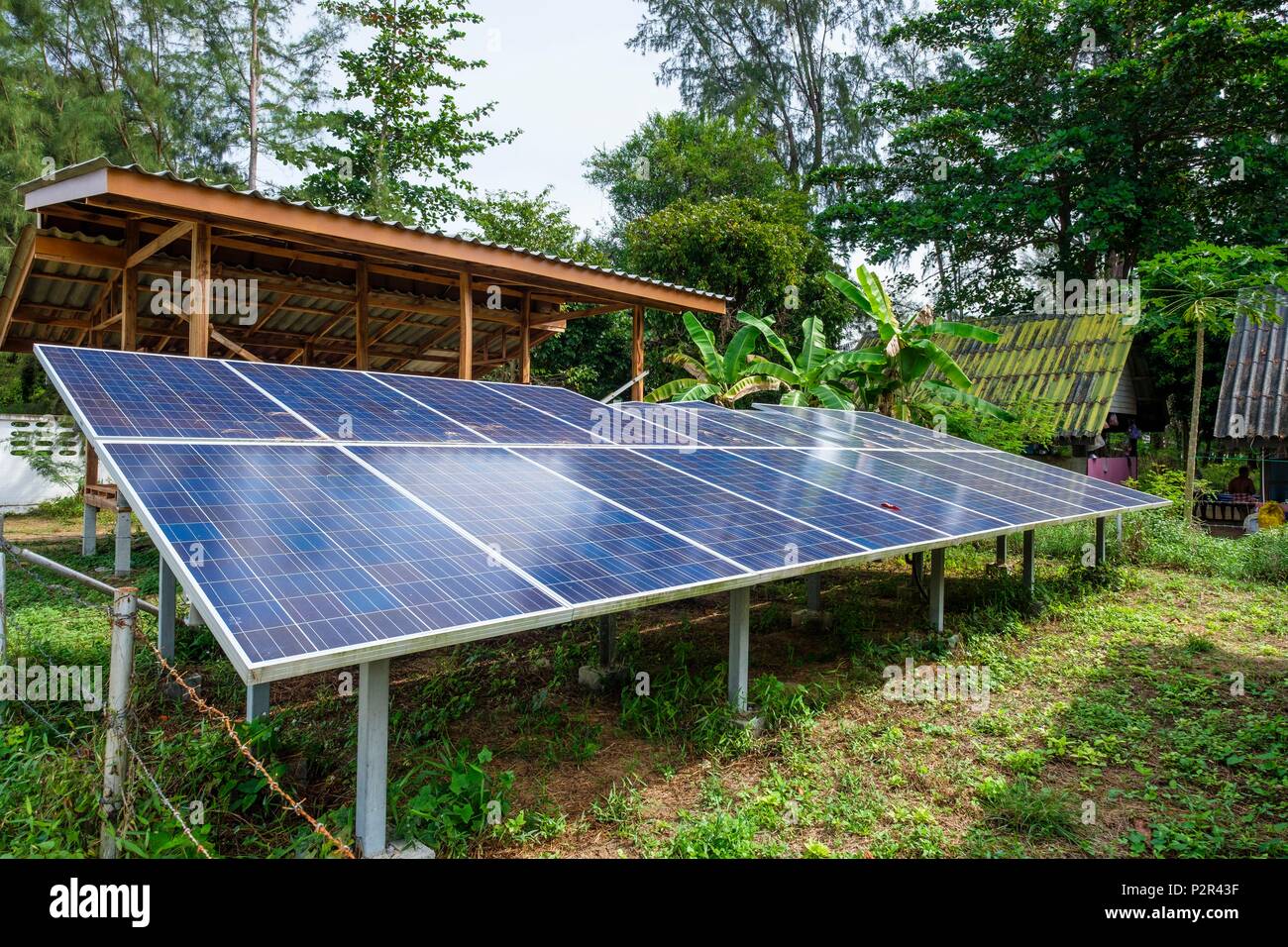 Thailand, Satun province, Mu Ko Phetra Marine National Park, Ko Bulon Leh island, photovoltaic panels Stock Photo