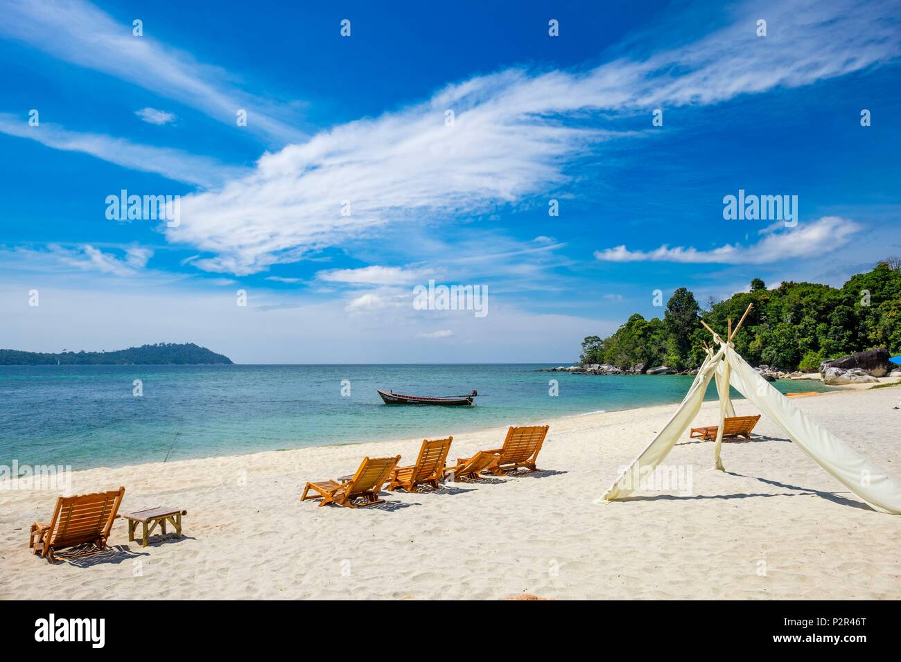Thailand, Satun province, Tarutao National Marine Park, Ko Adang island, the beach of Adang Resort hotel Stock Photo