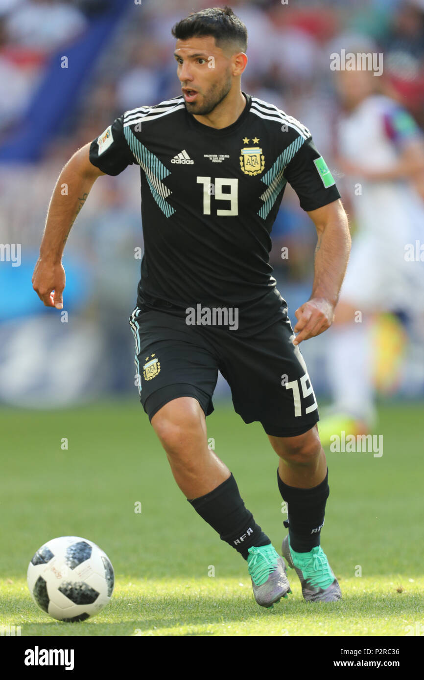 Sergio Aguero ARGENTINA V ICELAND ARGENTINA V ICELAND, 2018 FIFA WORLD CUP RUSSIA 16 June 2018 GBC8113 2018 FIFA World Cup Russia Spartak Stadium Moscow STRICTLY EDITORIAL USE ONLY. If The Player/Players Depicted In This Image Is/Are Playing For An English Club Or The England National Team. Then This Image May Only Be Used For Editorial Purposes. No Commercial Use. The Following Usages Are Also Restricted EVEN IF IN AN EDITORIAL CONTEXT: Use in conjuction with, or part of, any unauthorized audio, video, data, fixture lists, club/league logos, Betting, Games or any 'live' serv Stock Photo