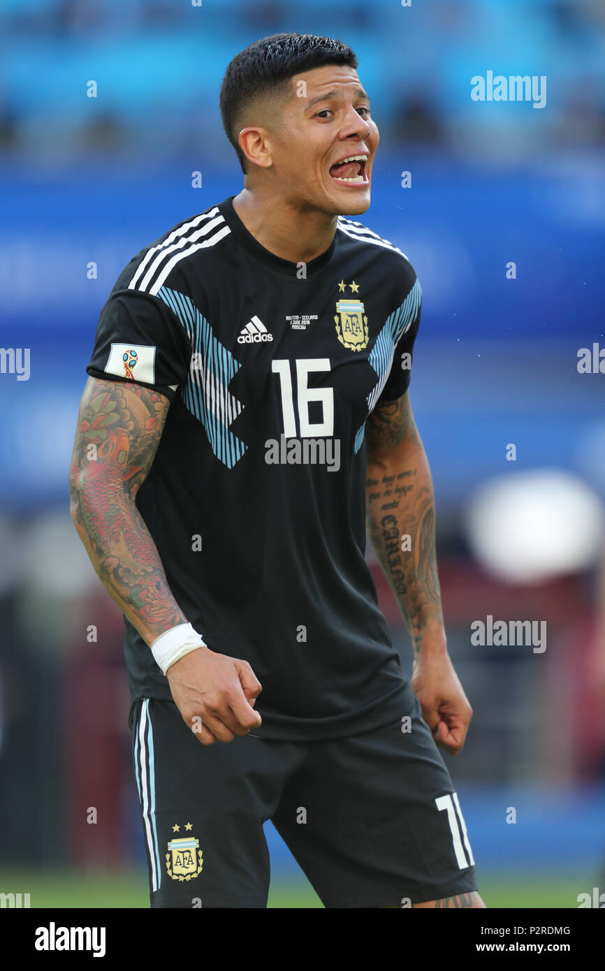 Marcos Rojo ARGENTINA ARGENTINA V ICELAND, 2018 FIFA WORLD CUP RUSSIA 16 June 2018 GBC8127 Argentina v Iceland 2018 FIFA World Cup Russia Spartak Stadium Moscow STRICTLY EDITORIAL USE ONLY. If The Player/Players Depicted In This Image Is/Are Playing For An English Club Or The England National Team. Then This Image May Only Be Used For Editorial Purposes. No Commercial Use. The Following Usages Are Also Restricted EVEN IF IN AN EDITORIAL CONTEXT: Use in conjuction with, or part of, any unauthorized audio, video, data, fixture lists, club/league logos, Betting, Games or any 'l Stock Photo