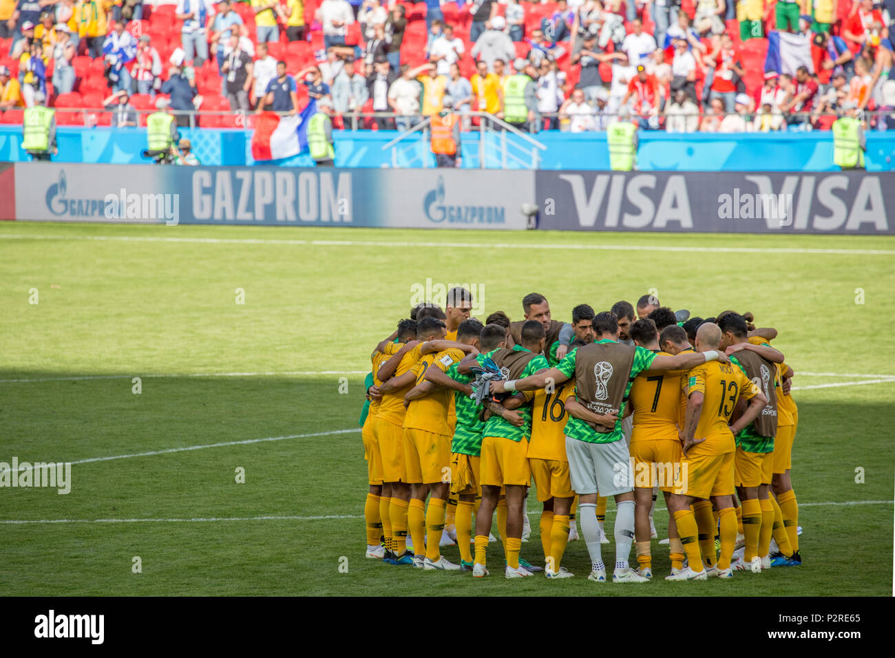 Kazan, Russia. 16th Jun, 2018. The Australian Socceroos gather as a team after a loss to France in their first game of the World Cup Russia 2018 in Kazan. Credit: Stephen Lioy/Alamy Live News Stock Photo