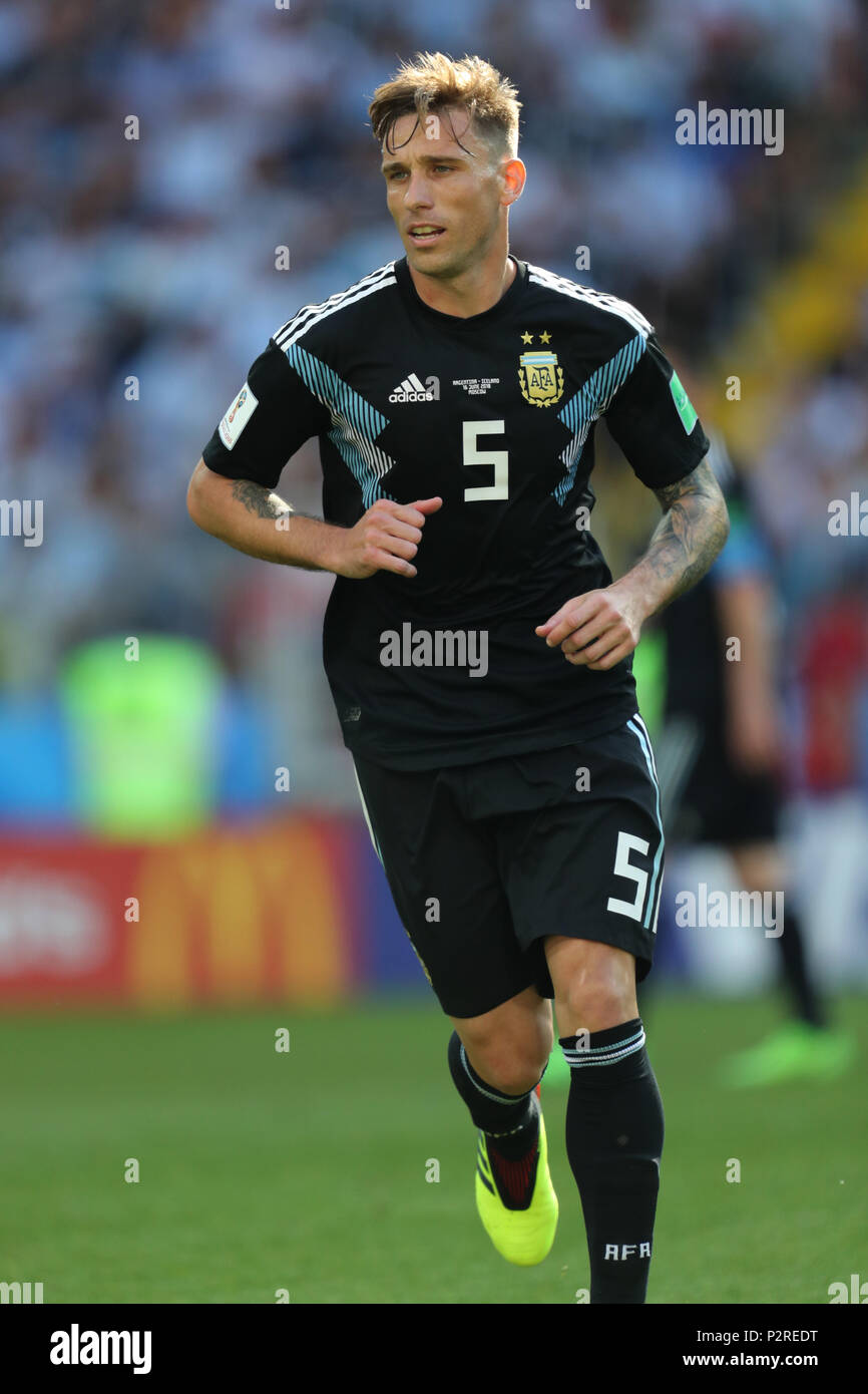 Lucas Biglia ARGENTINA ARGENTINA V ICELAND, 2018 FIFA WORLD CUP RUSSIA 16 June 2018 GBC8139 Argentina v Iceland 2018 FIFA World Cup Russia Spartak Stadium Moscow STRICTLY EDITORIAL USE ONLY. If The Player/Players Depicted In This Image Is/Are Playing For An English Club Or The England National Team. Then This Image May Only Be Used For Editorial Purposes. No Commercial Use. The Following Usages Are Also Restricted EVEN IF IN AN EDITORIAL CONTEXT: Use in conjuction with, or part of, any unauthorized audio, video, data, fixture lists, club/league logos, Betting, Games or any ' Stock Photo
