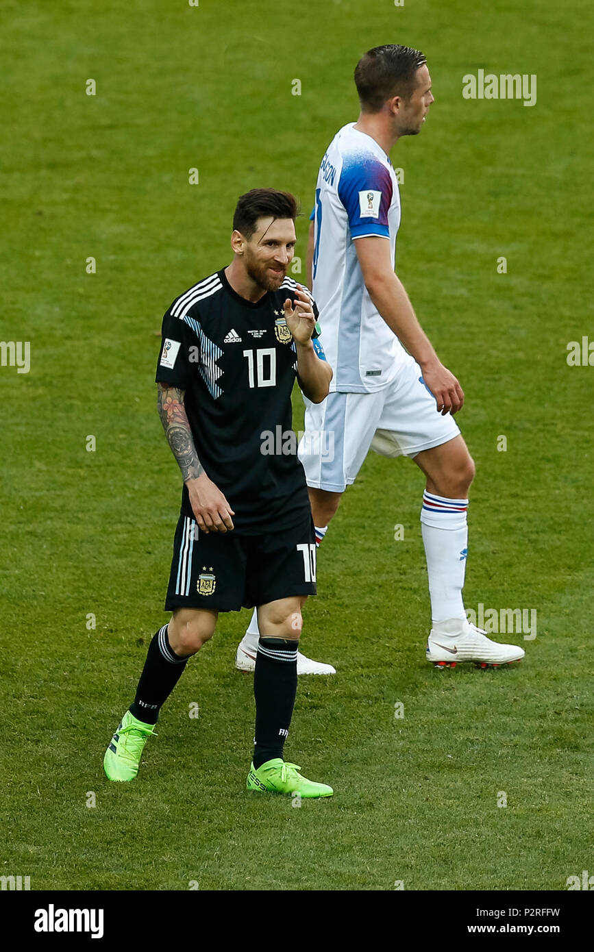 Moscow, Russia. 16th Jun, 2018. Lionel Messi of Argentina during the 2018 FIFA World Cup Group D match between Argentina and Iceland at Spartak Stadium on June 16th 2018 in Moscow, Russia. (Photo by Daniel Chesterton/phcimages.com) Credit: PHC Images/Alamy Live News Stock Photo
