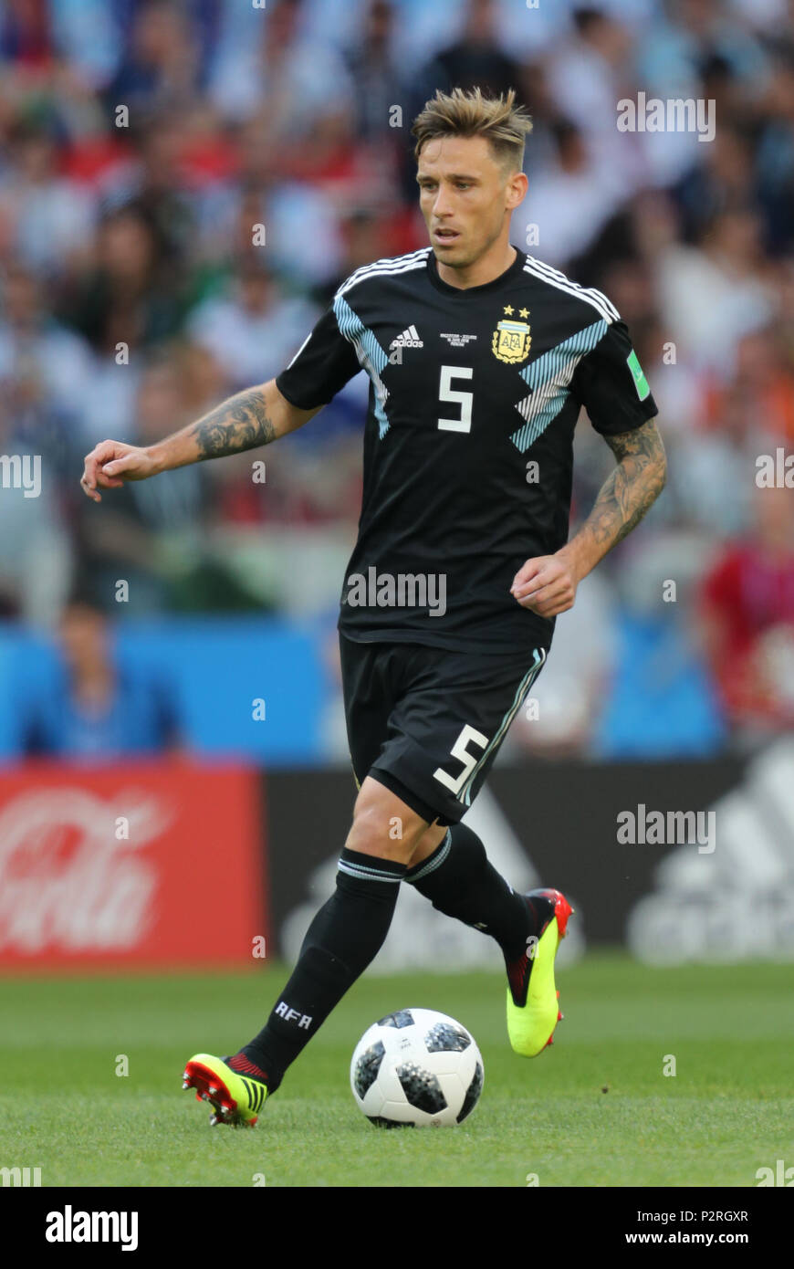 Lucas Biglia  ARGENTINA  ARGENTINA V ICELAND , 2018 FIFA WORLD CUP RUSSIA  16 June 2018  GBC8150  Argentina v Iceland  2018 FIFA World Cup Russia Spartak Stadium Moscow    STRICTLY EDITORIAL USE ONLY.   If The Player/Players Depicted In This Image Is/Are Playing For An English Club Or The England National Team.   Then This Image May Only Be Used For Editorial Purposes. No Commercial Use.    The Following Usages Are Also Restricted EVEN IF IN AN EDITORIAL CONTEXT:   Use in conjuction with, or part of, any unauthorized audio, video, data, fixture lists, club/league logos, Betting, Games or any ' Stock Photo