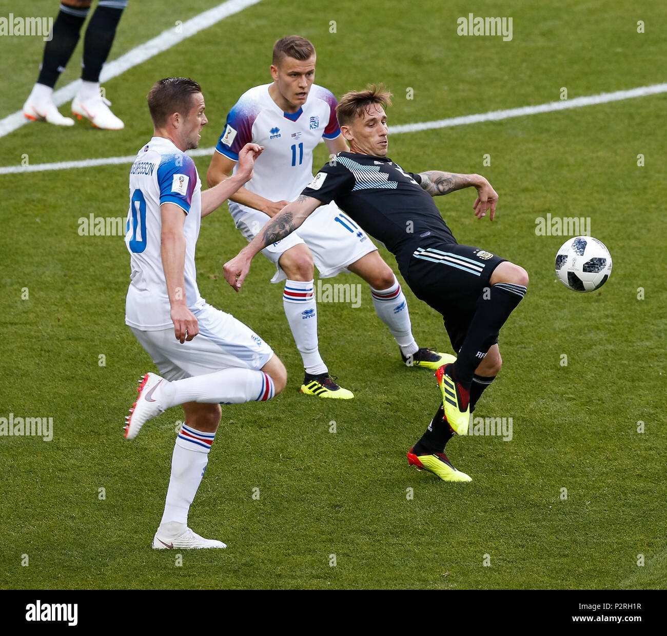 Moscow, Russia. 16th Jun, 2018. Lucas Biglia of Argentina during the 2018 FIFA World Cup Group D match between Argentina and Iceland at Spartak Stadium on June 16th 2018 in Moscow, Russia. (Photo by Daniel Chesterton/phcimages.com) Credit: PHC Images/Alamy Live News Stock Photo