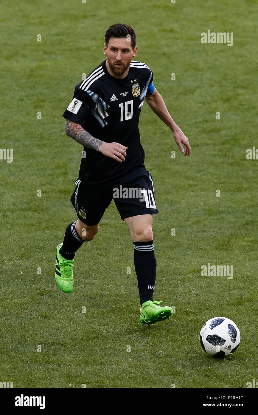 Moscow, Russia. 16th Jun, 2018. Lionel Messi of Argentina during the 2018 FIFA World Cup Group D match between Argentina and Iceland at Spartak Stadium on June 16th 2018 in Moscow, Russia. (Photo by Daniel Chesterton/phcimages.com) Credit: PHC Images/Alamy Live News Stock Photo