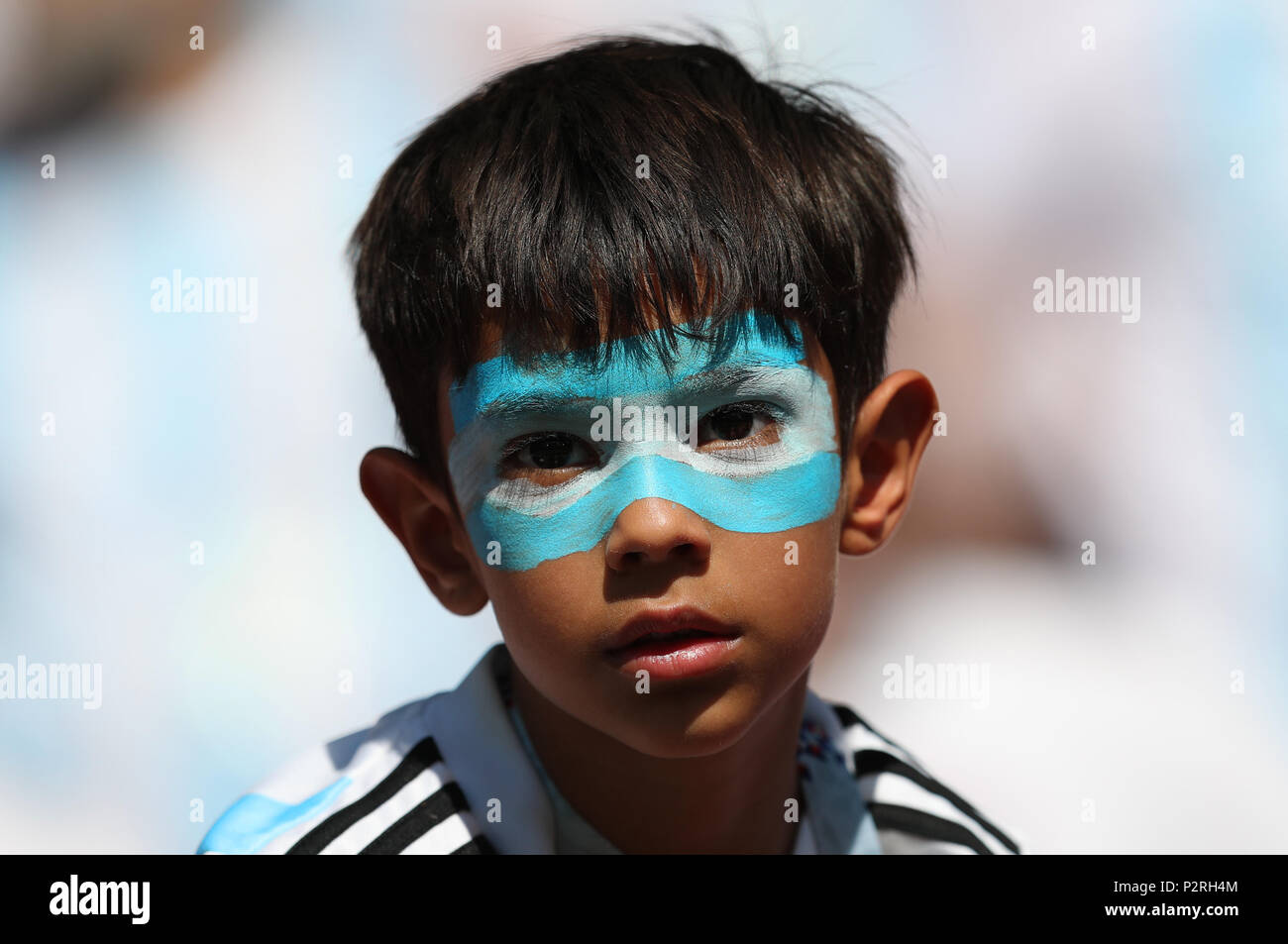 Young Argentina fan ARGENTINA V ICELAND ARGENTINA V ICELAND, 2018 FIFA WORLD CUP RUSSIA 16 June 2018 GBC8159 2018 FIFA World Cup Russia Spartak Stadium Moscow STRICTLY EDITORIAL USE ONLY. If The Player/Players Depicted In This Image Is/Are Playing For An English Club Or The England National Team. Then This Image May Only Be Used For Editorial Purposes. No Commercial Use. The Following Usages Are Also Restricted EVEN IF IN AN EDITORIAL CONTEXT: Use in conjuction with, or part of, any unauthorized audio, video, data, fixture lists, club/league logos, Betting, Games or any 'live Stock Photo
