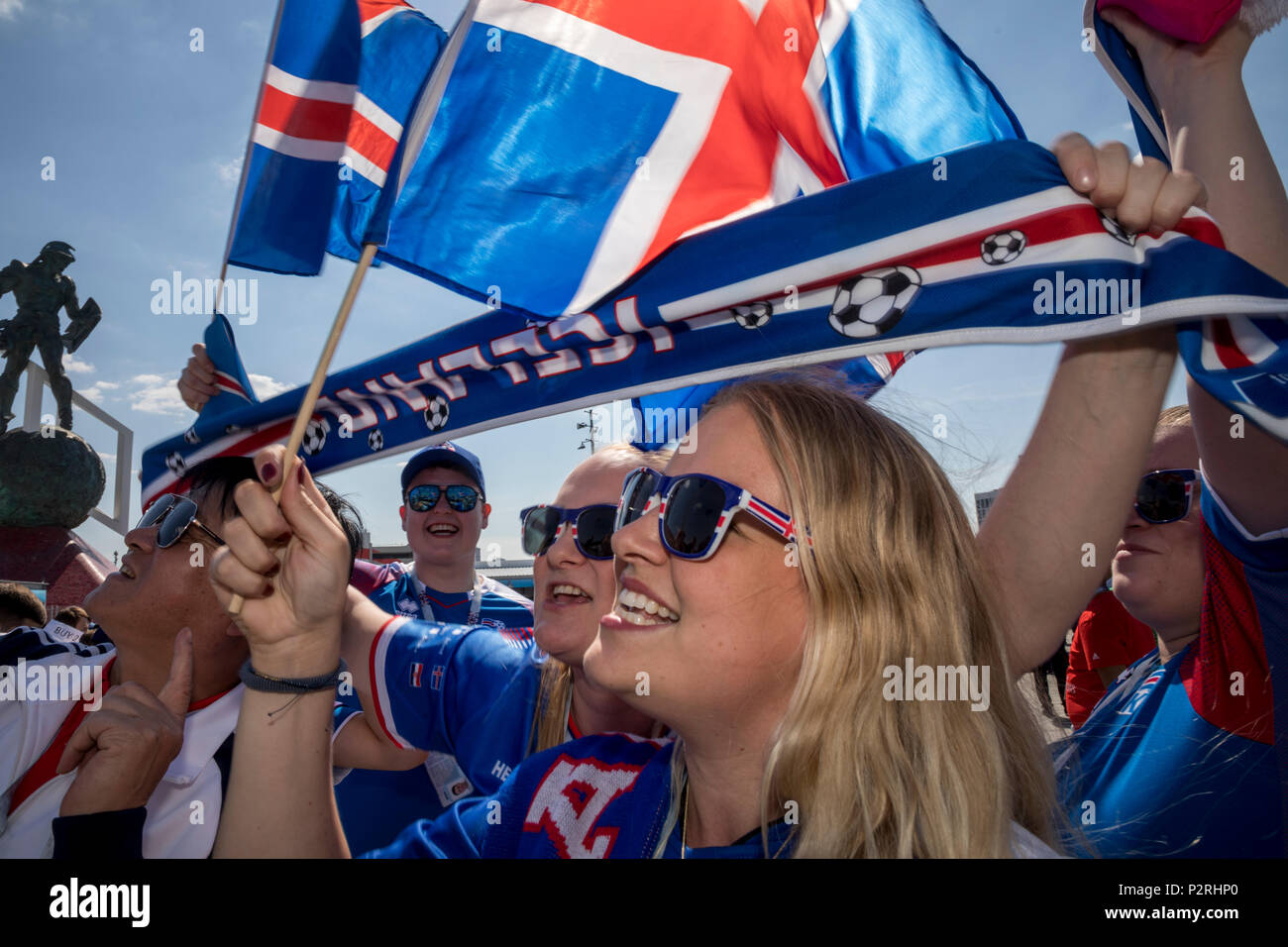 Moscow, Russia. 16th June, 2018. Iceland's fans before starts the 2018 FIFA World Cup Russia Group D match between Argentina and Iceland at the Spartak Stadium in Moscow, Russia Credit: Nikolay Vinokurov/Alamy Live News Stock Photo