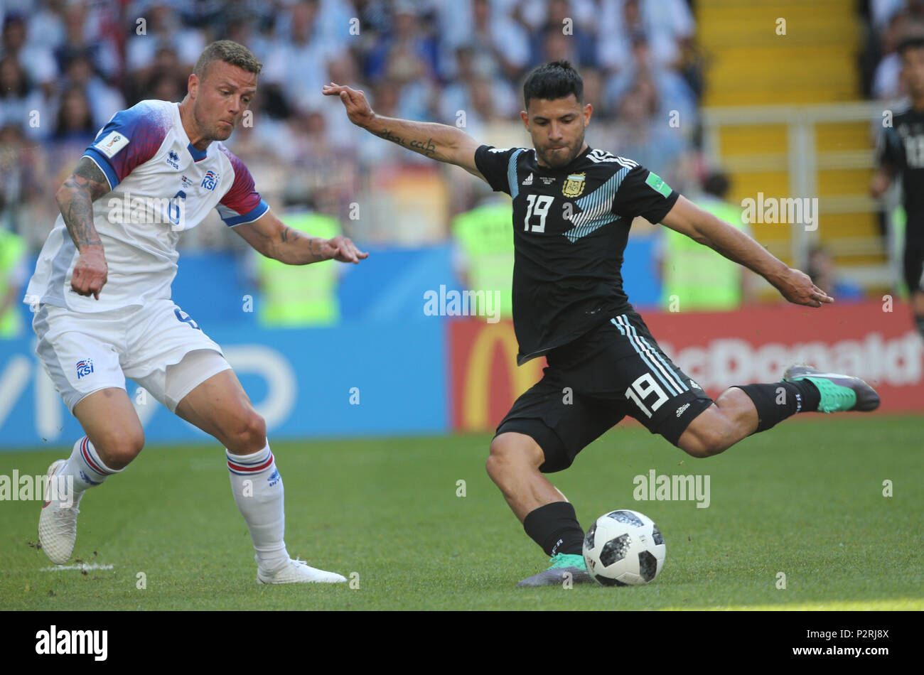 Moscow, Russia. 16th June, 2018. 16.06.2018. Moscow, Russia: Sergio Aguero soccer the gol and celebrates during the match Fifa World Cup Russia 2018, Group D, football match between Argentina v Iceland in Spartak Stadium in Moscow. Credit: Independent Photo Agency/Alamy Live News Stock Photo