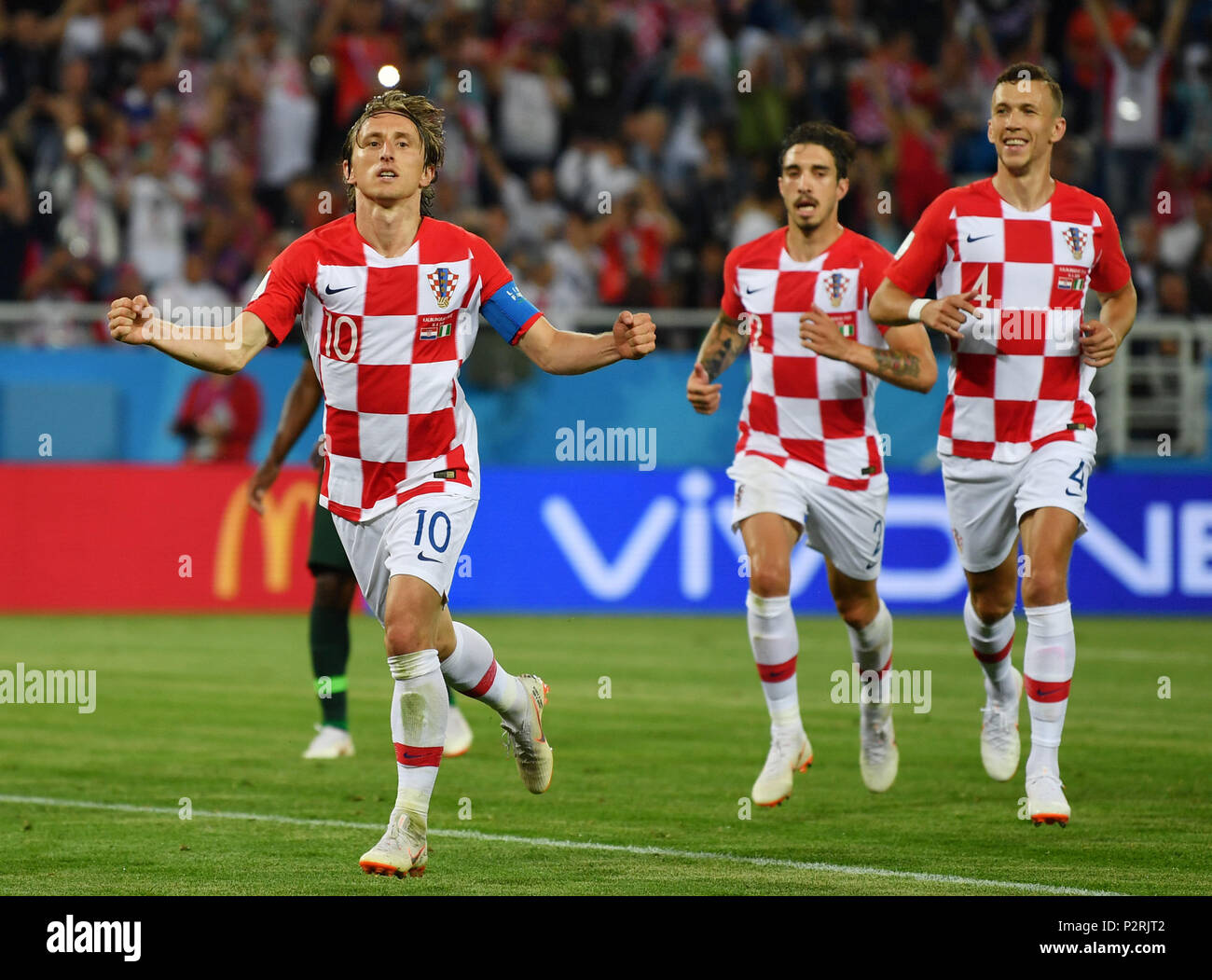 Kaliningrad Russia 16th June 18 Luka Modric L Of Croatia Celebrates Scoring With Teammates During A Group D Match Between Croatia And Nigeria At The 18 Fifa World Cup In Kaliningrad Russia