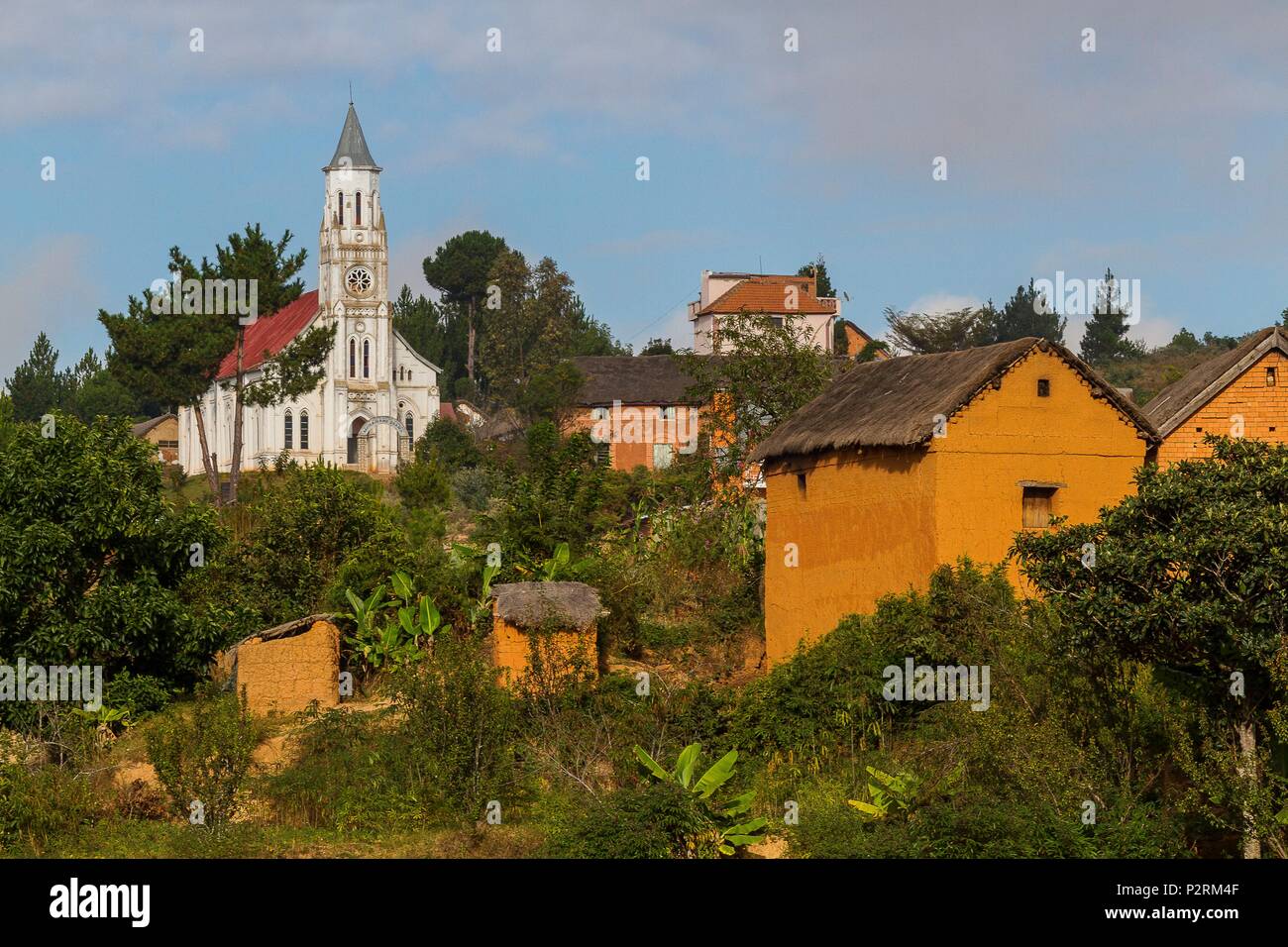 Madagascar, Central Highlands, Antsirabe region, rice fields towards Antanifotsy along the RN7 Stock Photo