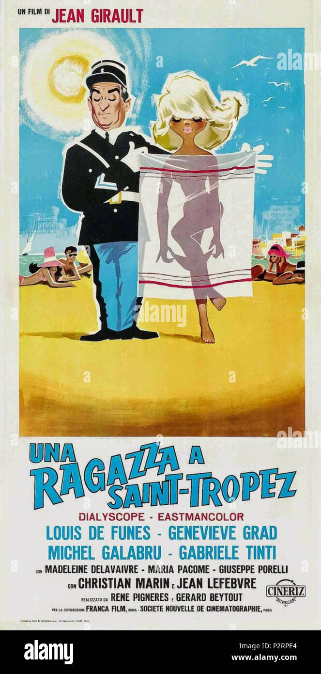 . Français : Affiche italienne du film français Le Gendarme de Saint-Tropez (1964). 10 April 2016, 03:22:21. Sandro Simeoni ([2]) 89 Una ragazza a Saint-Tropez (Le Gendarme de Saint-Tropez) - Italian poster Stock Photo