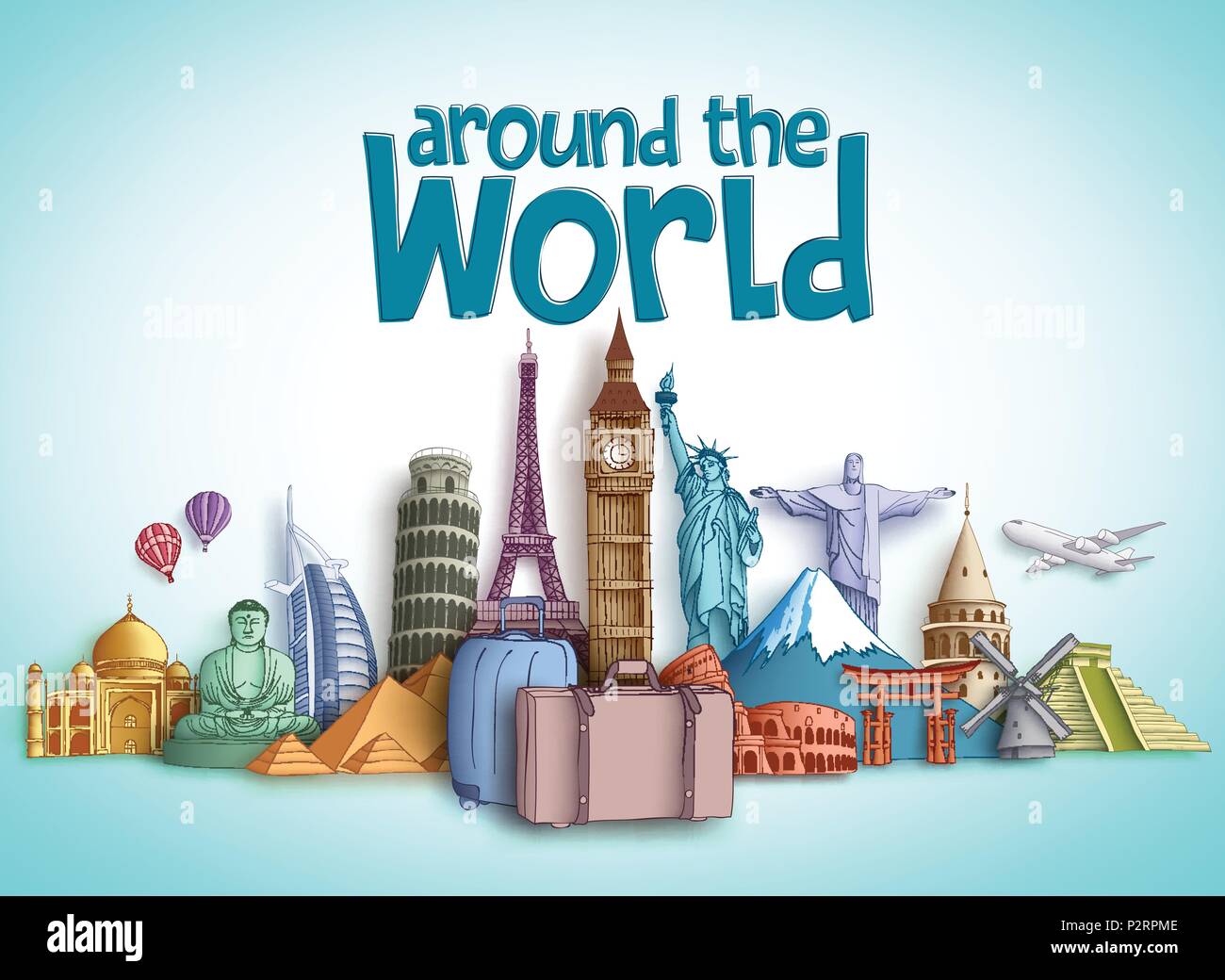 Travel around the world vector banner design with travel destinations ...