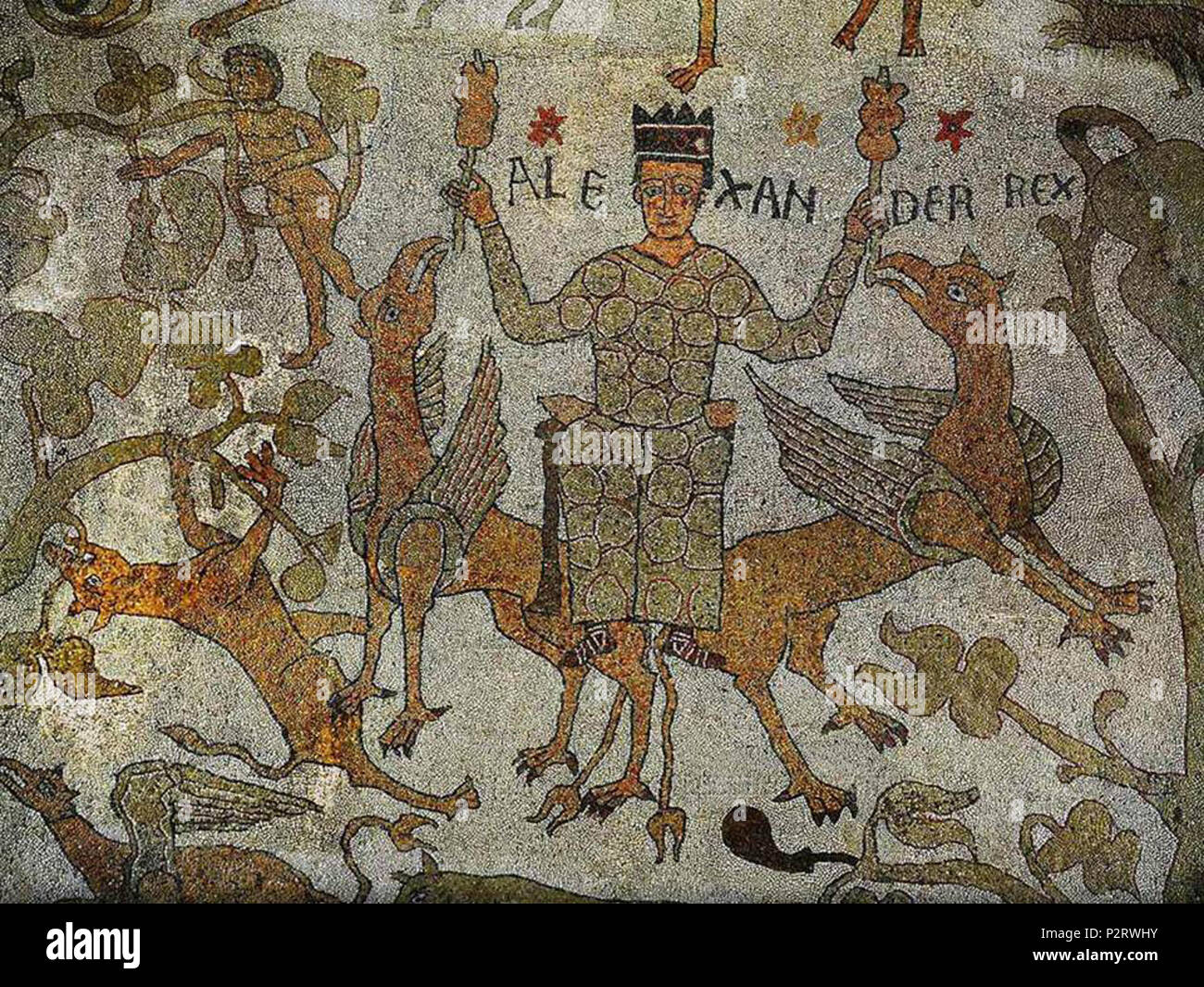. English Alexander of Macedon in Otranto cathedral mosaic. The Latin