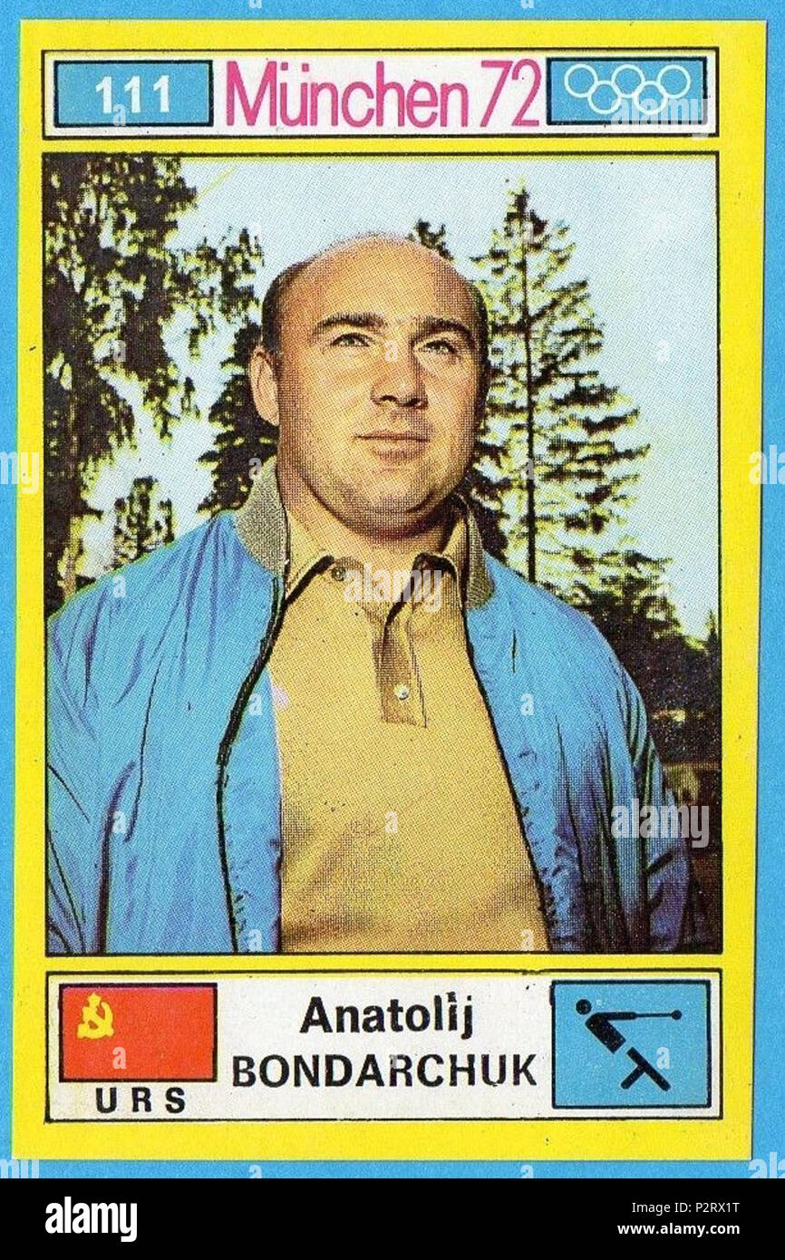 . MUNCHEN/MONACO '72-PANINI-Figurina n.111- BONDARCHUK - URSS -ATLETICA LEGG.-Rec . 1972. Unknown 6 Anatoliy Bondarchuk 1972b Stock Photo