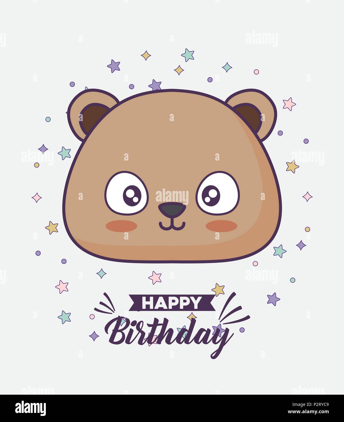 Birthday Card With Cute Bear Kawaii Character Vector Illustration Design Stock Vector Image Art Alamy