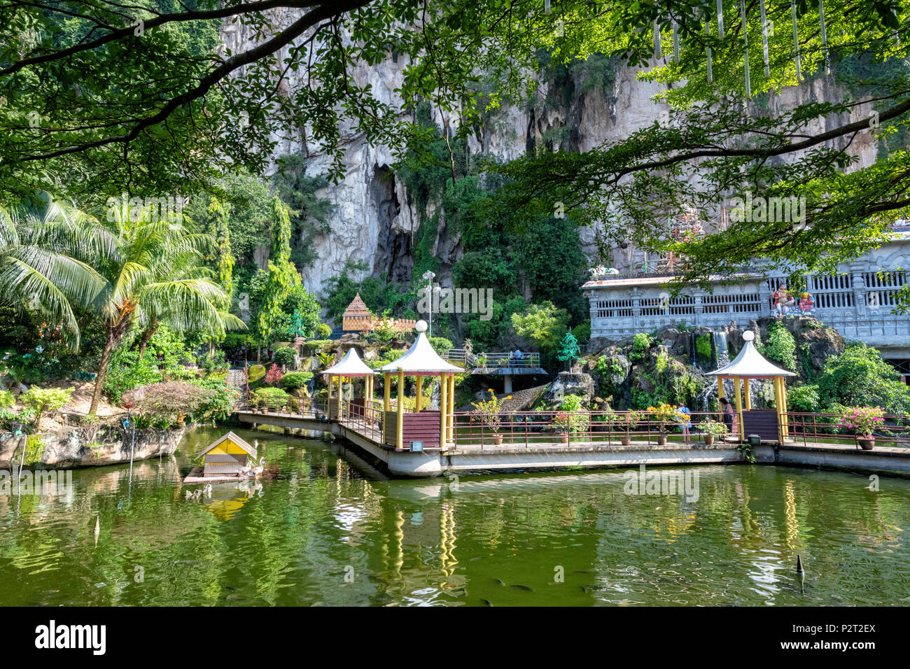 Water garden at the Hindu Temple at the Batu Caves at Gombak near Kuala Lumpur, Malaysia Stock Photo