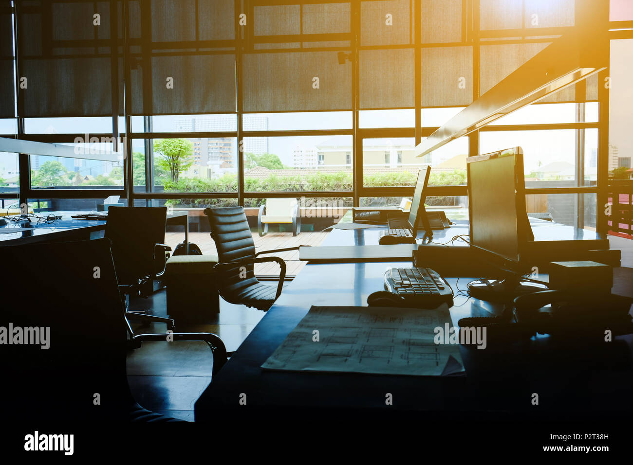 image of workplace, Modern Office Interior Stock Photo - Alamy