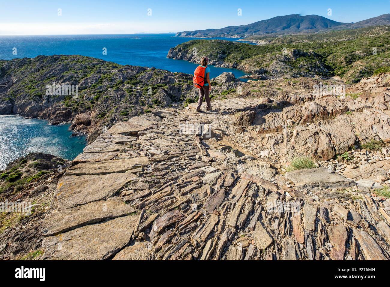 Spain, Catalonia, Cadaques, Cap de Creus nature park, hiking to Cap de Creus along the coastal path Stock Photo