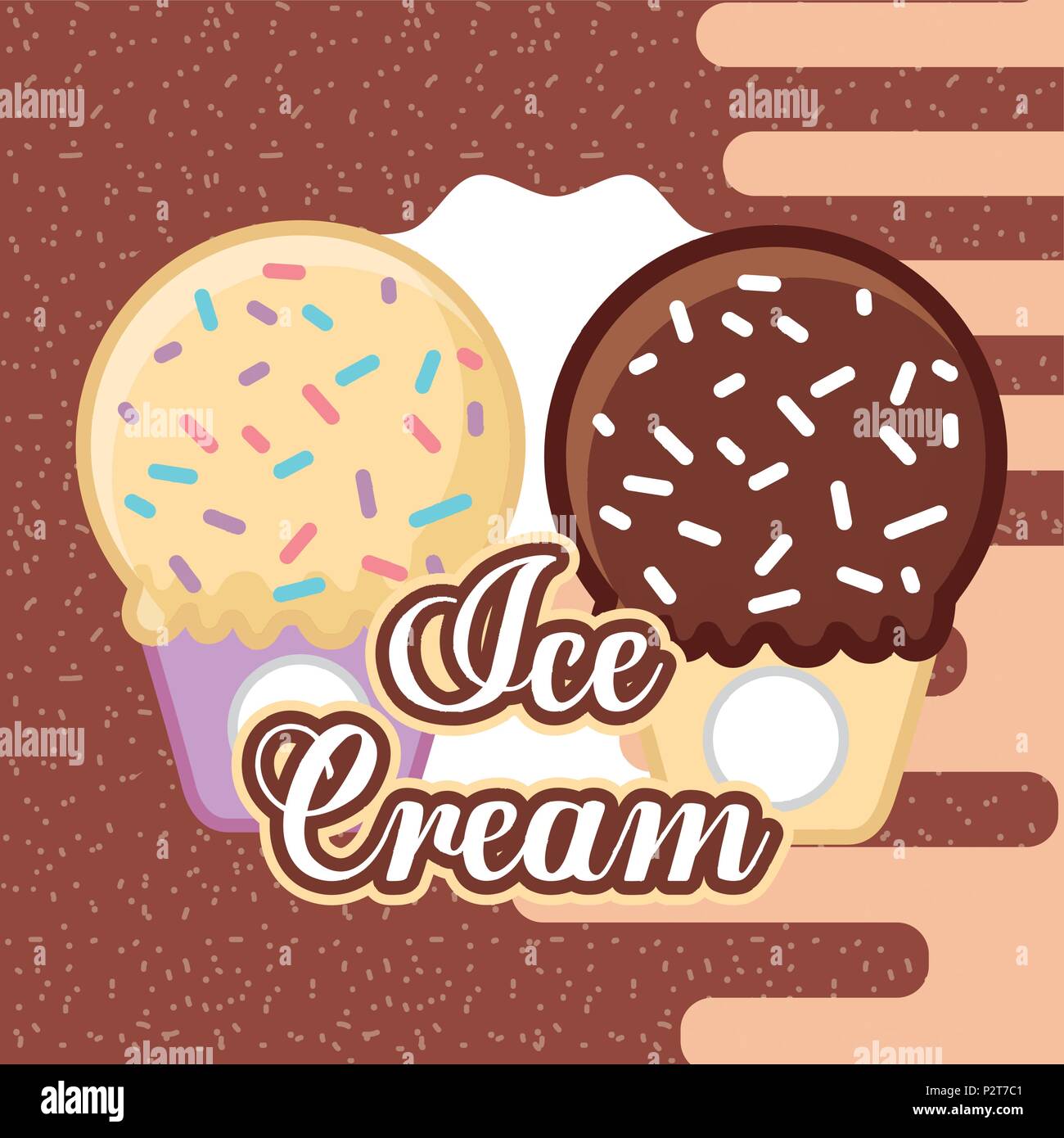 ice cream cones in paper cups takeaway vector illustration Stock Vector
