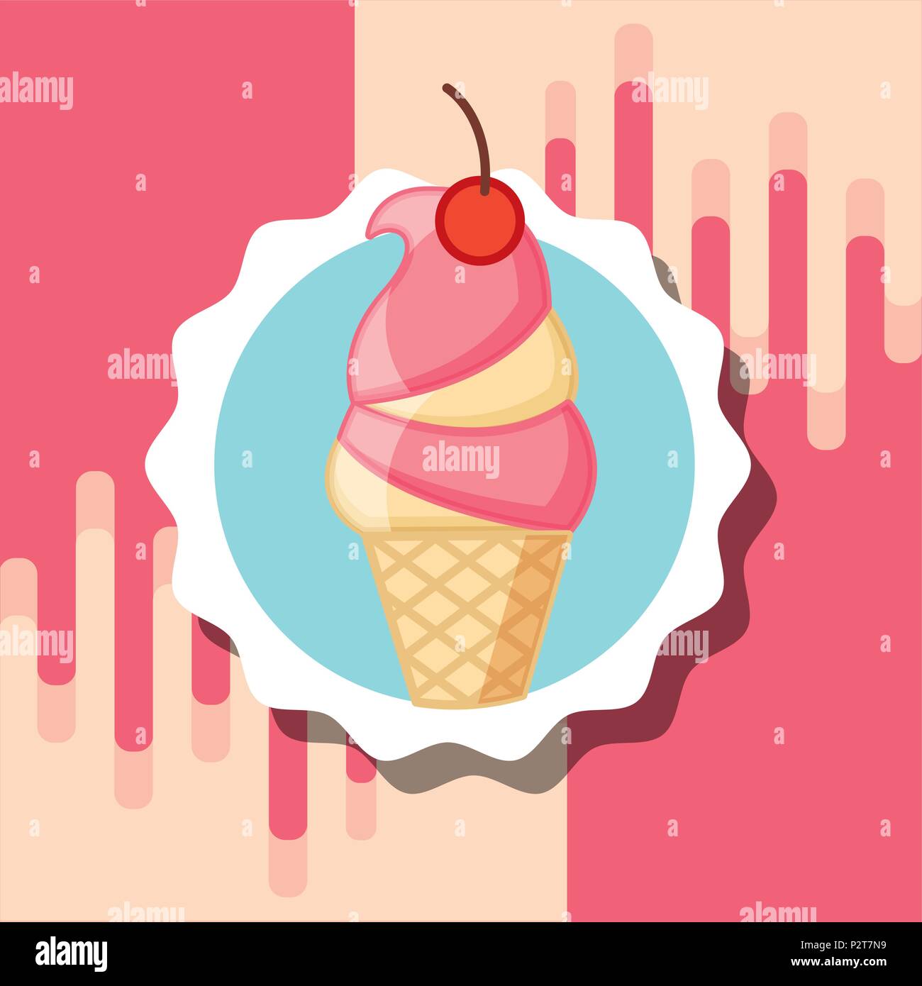 vanilla strawberry cone ice cream label design vector illustration
