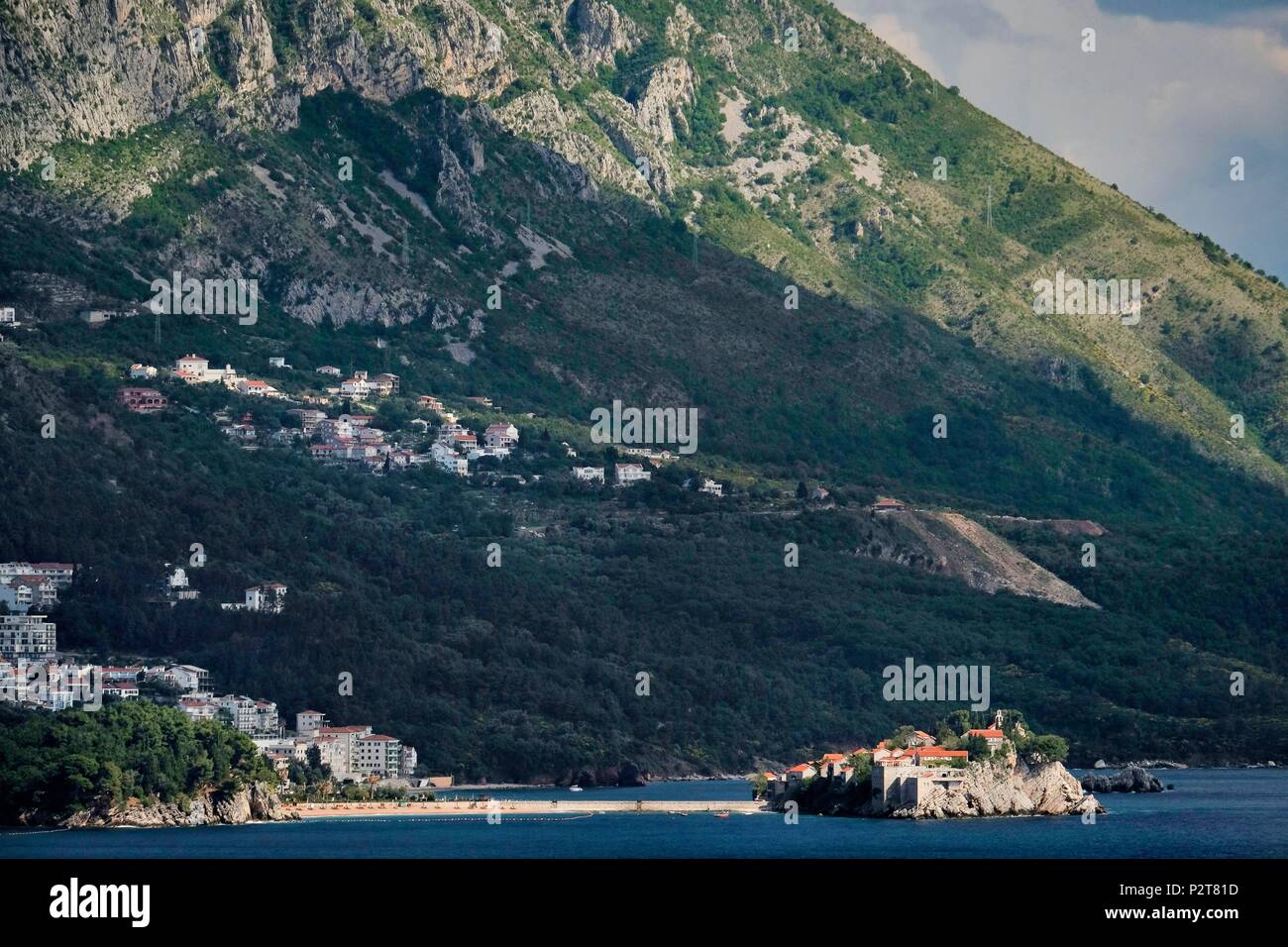 Montenegro, the Balkans, the Adriatic Sea, village of Sveti Stefan in the municipality of Budva Stock Photo